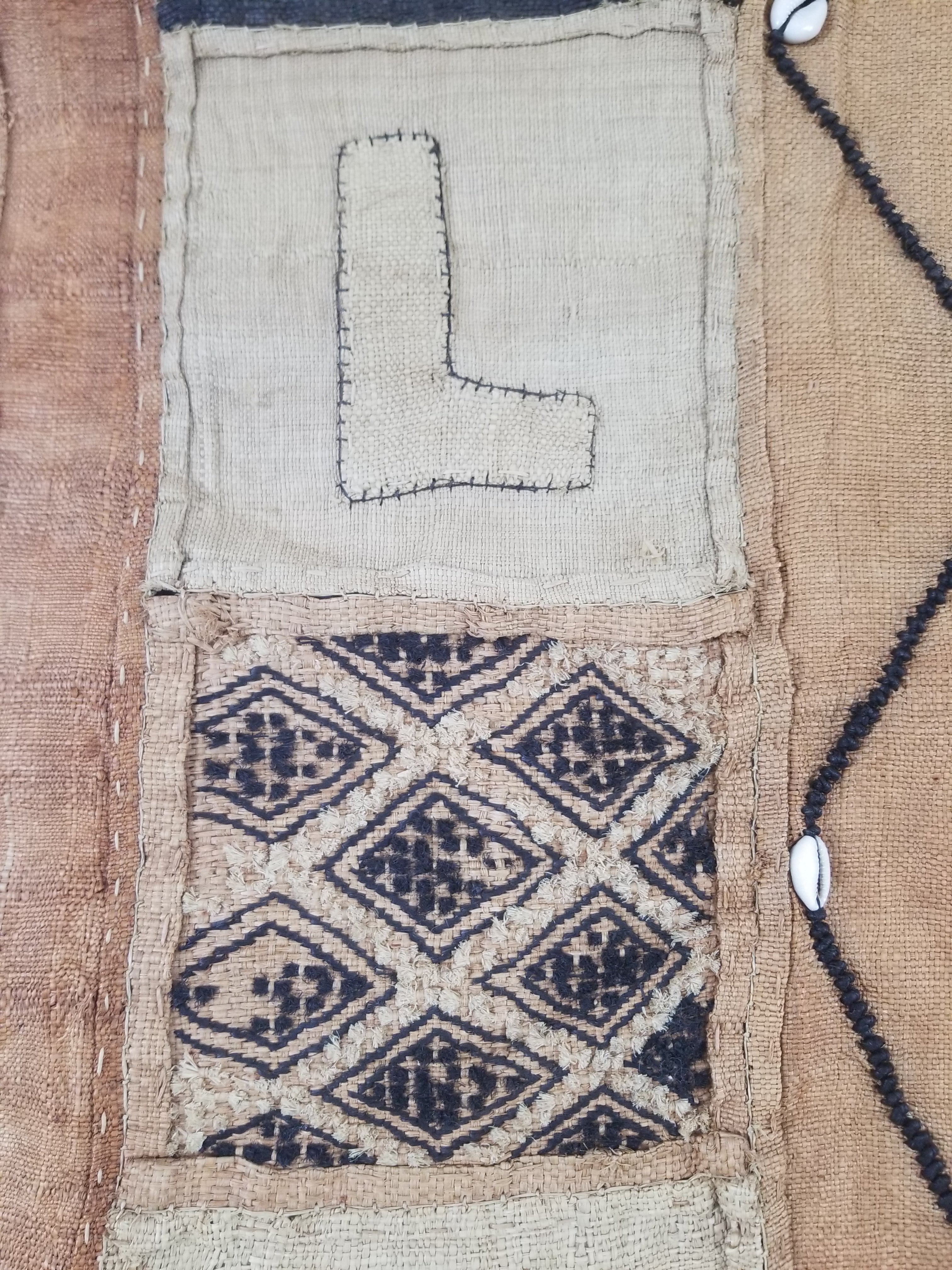 Vintage African Cowrie Shell & Embroidered Tribal Textile Runner 320x55cm