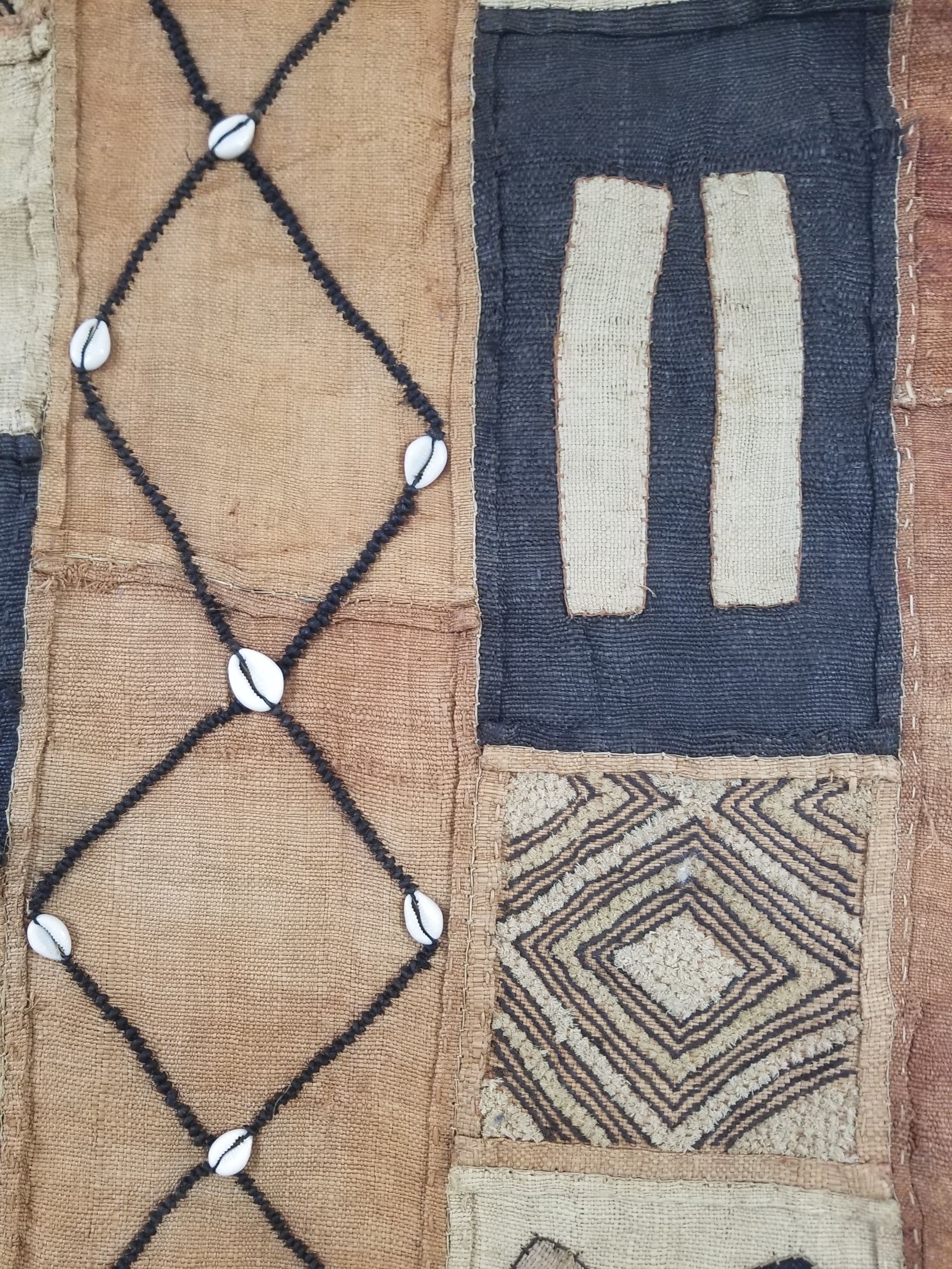 Vintage African Cowrie Shell & Embroidered Tribal Textile Runner 320x55cm