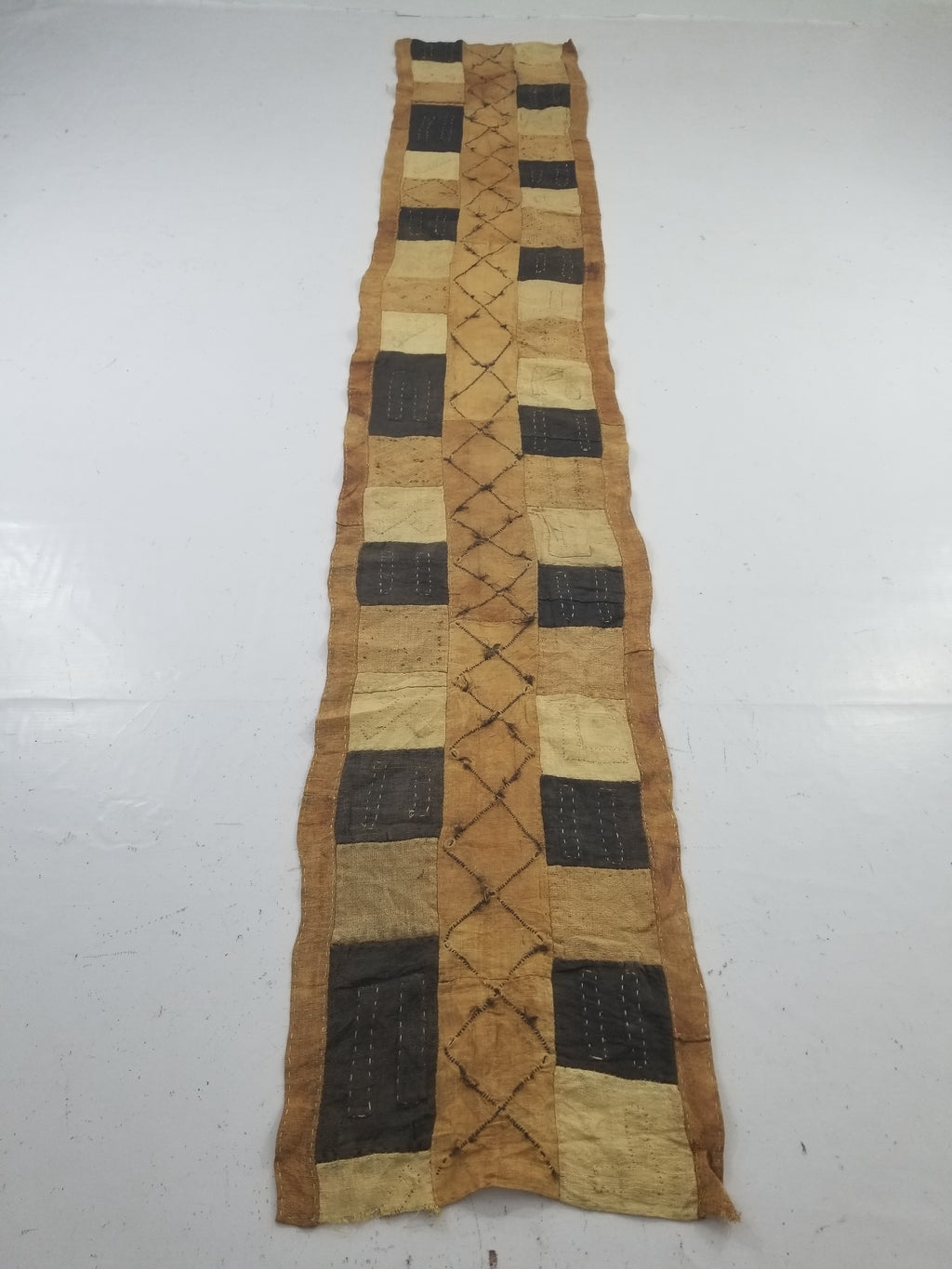 Vintage African Cowrie Shell & Embroidered Tribal Textile Runner 320x55cm