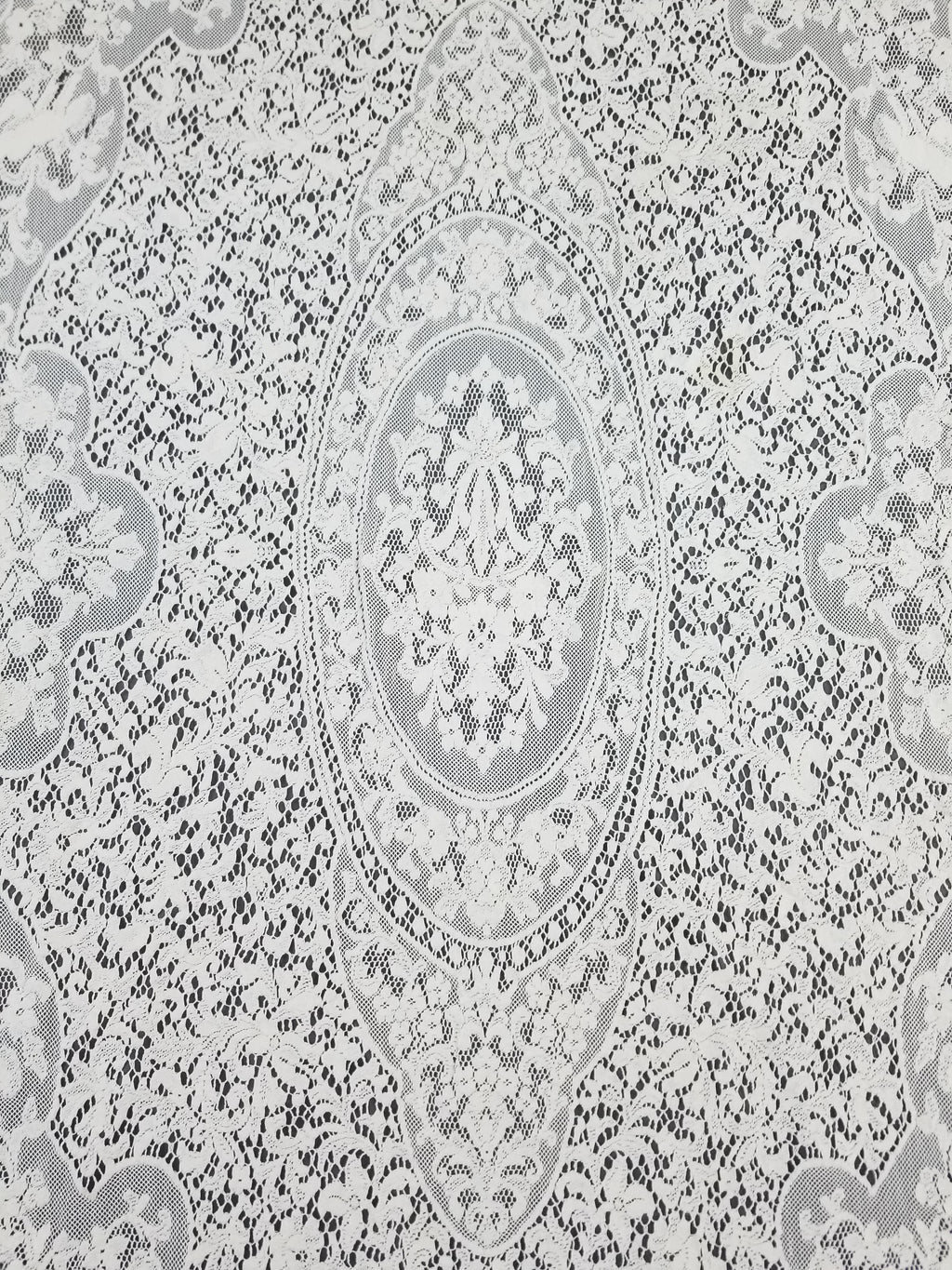 Vintage European Floral & Cherub Brussels Lace Tablecloth 250x50cm