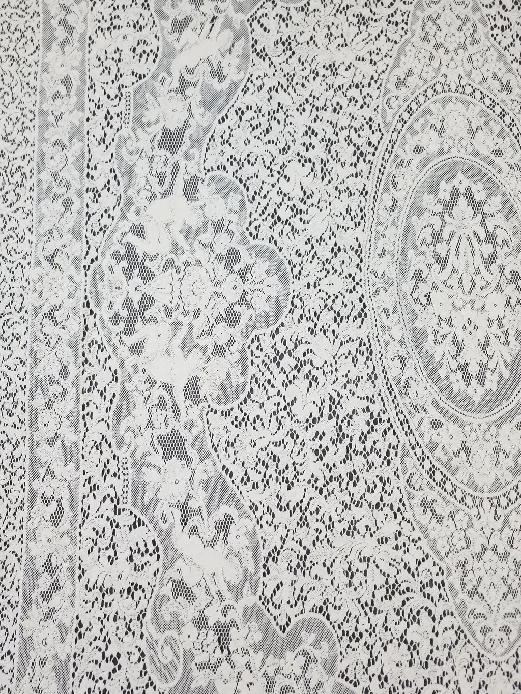 Vintage European Floral & Cherub Brussels Lace Tablecloth 250x50cm