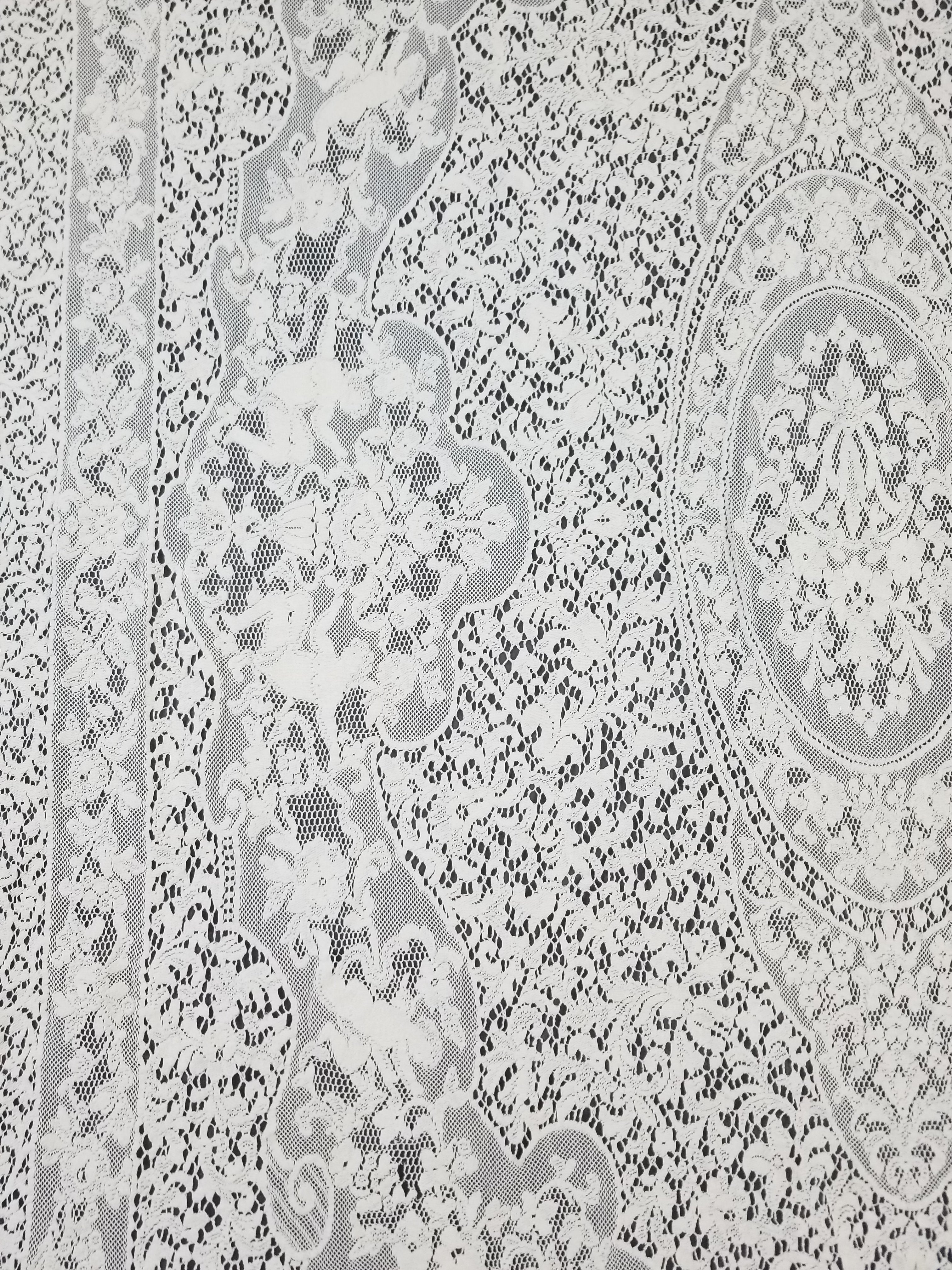 Vintage European Floral & Cherub Brussels Lace Tablecloth 250x50cm