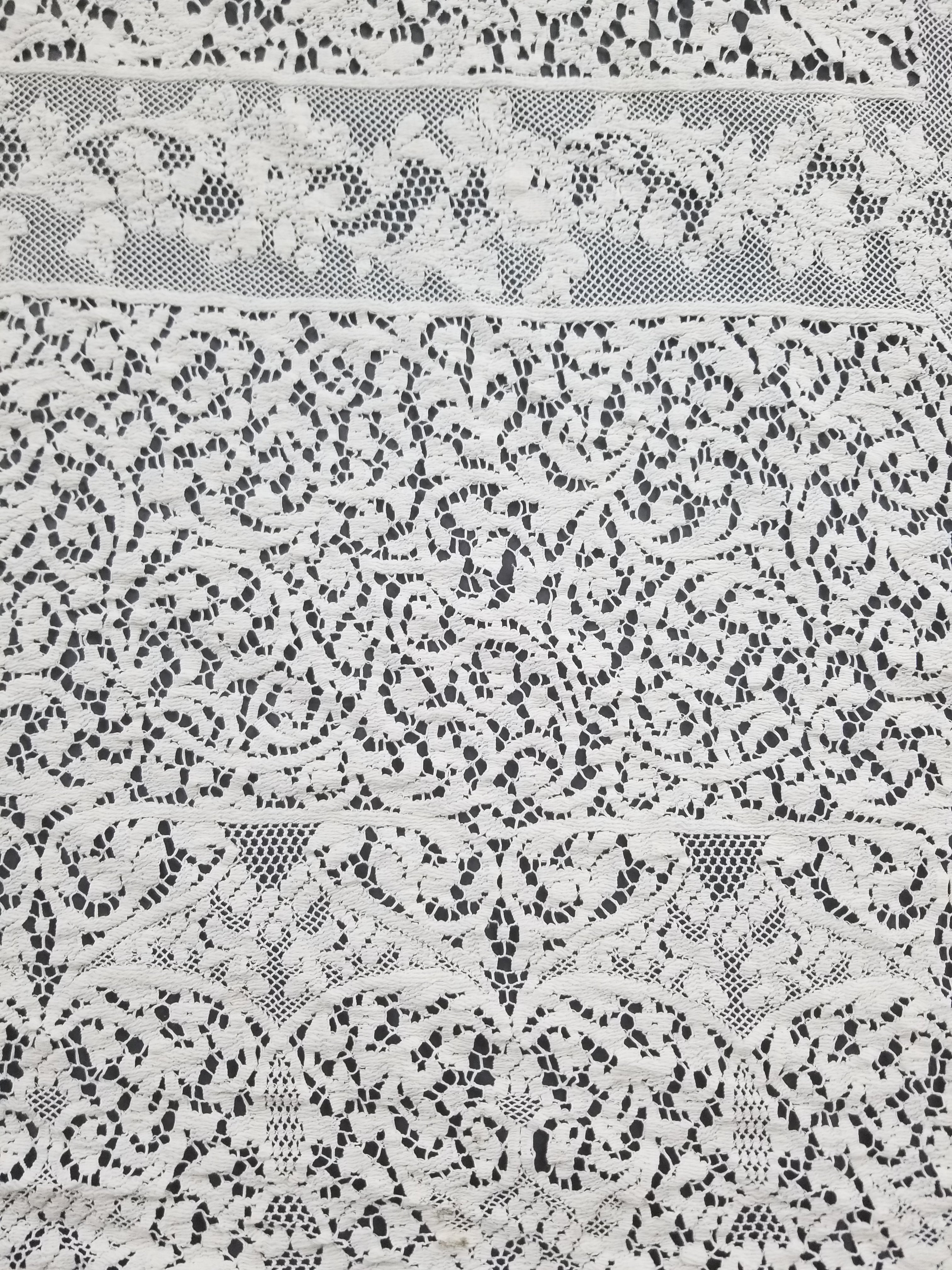 Vintage European Floral & Cherub Brussels Lace Tablecloth 250x50cm