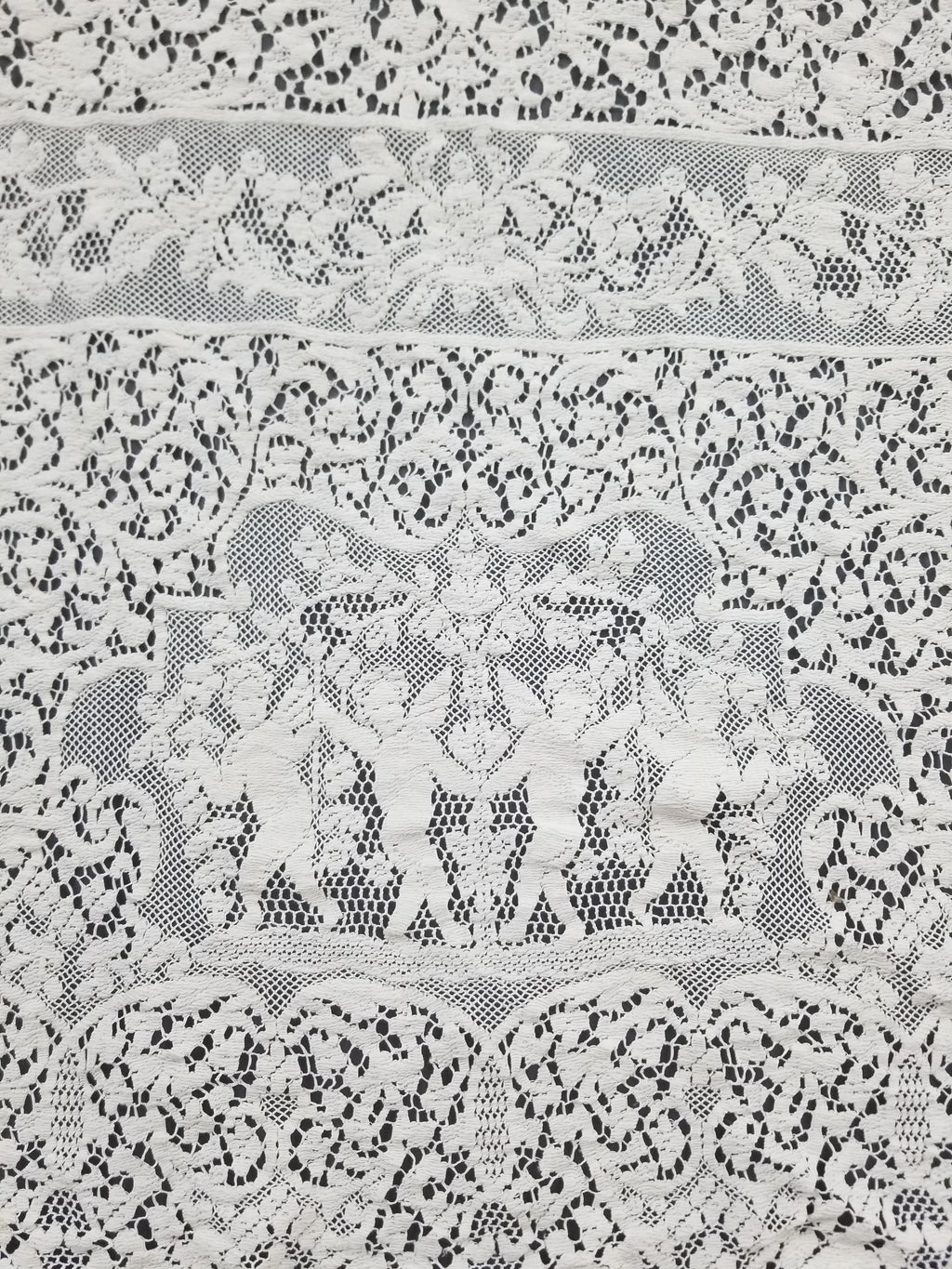 Vintage European Floral & Cherub Brussels Lace Tablecloth 250x50cm