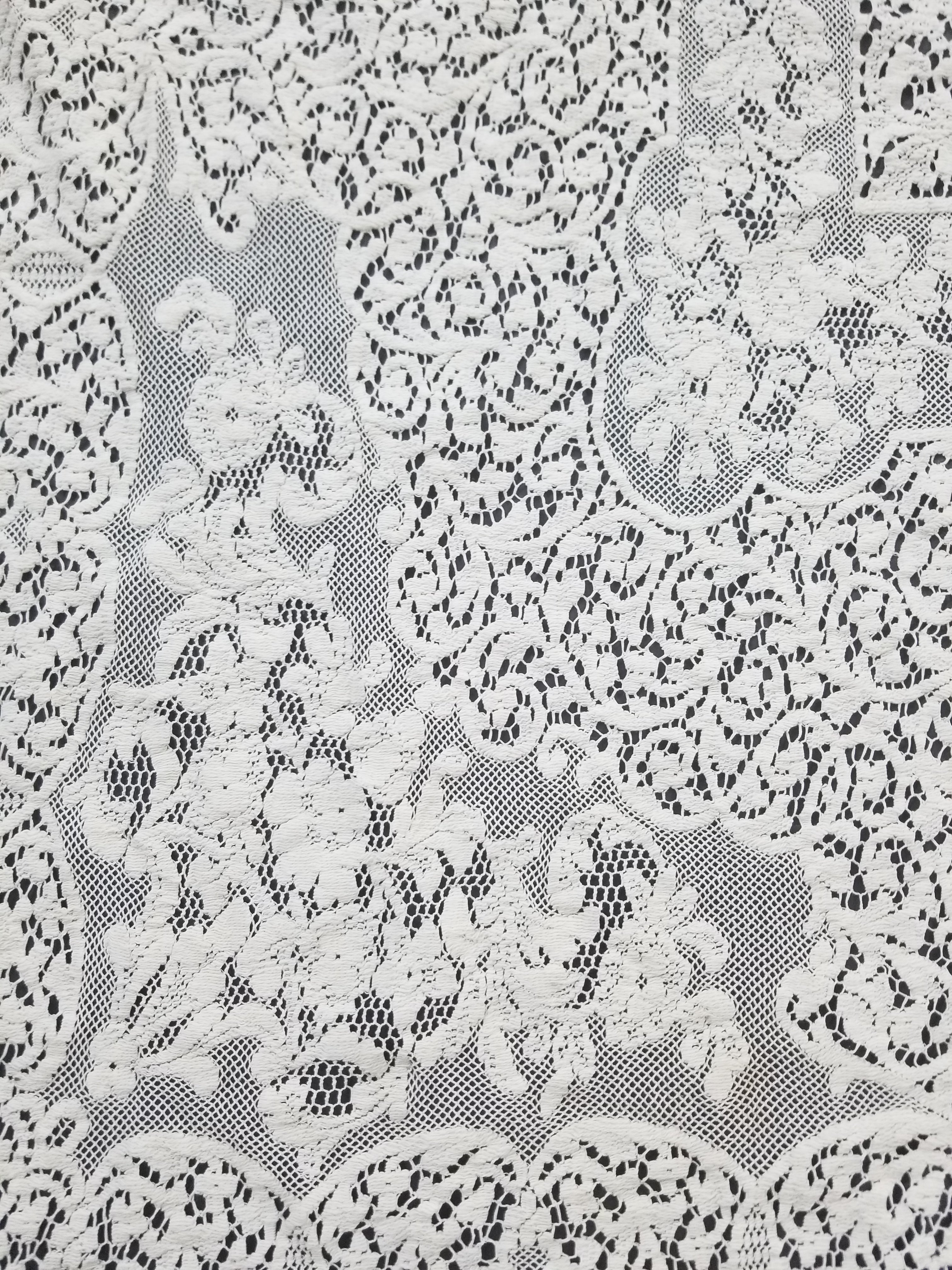 Vintage European Floral & Cherub Brussels Lace Tablecloth 250x50cm