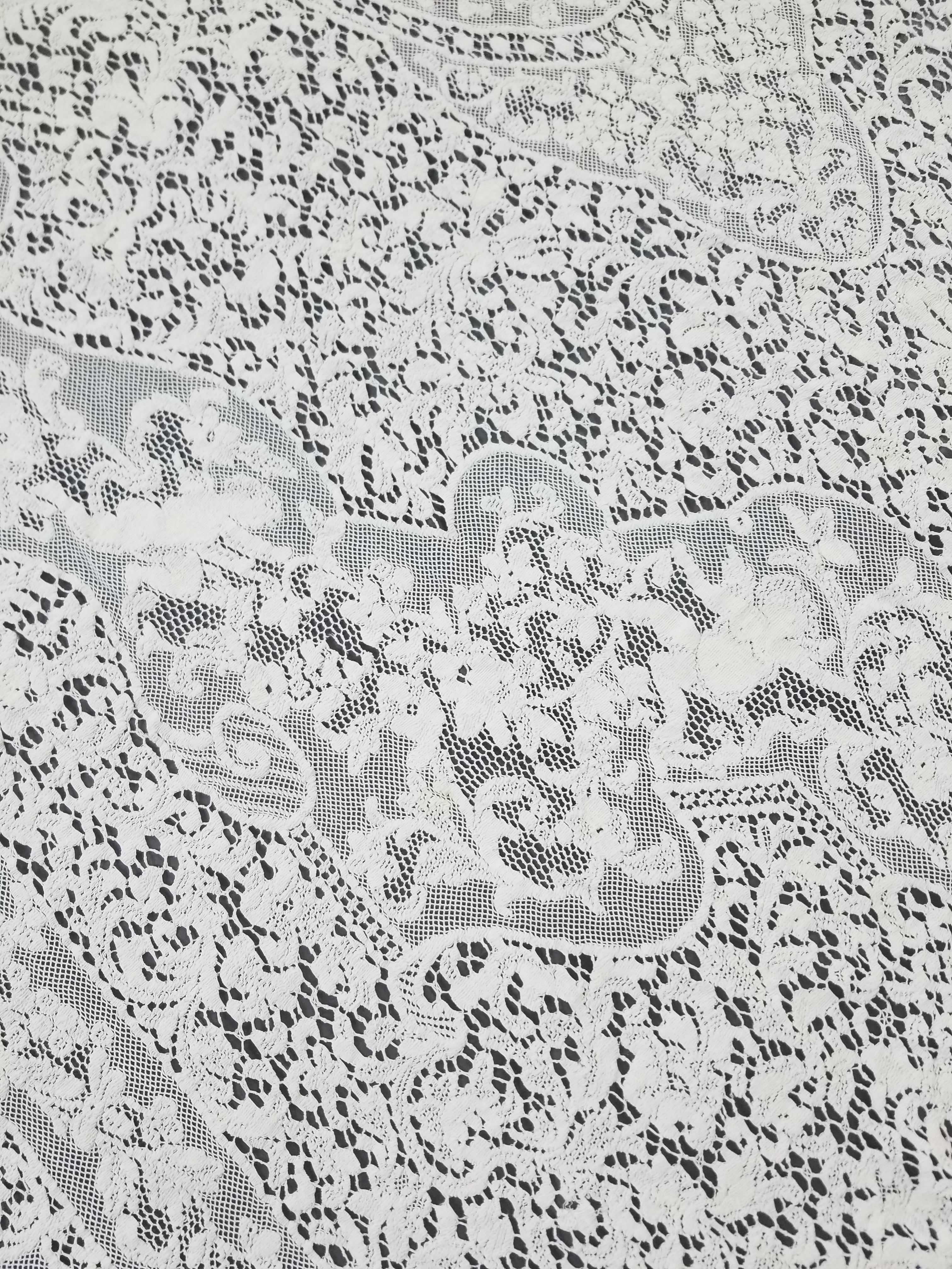 Vintage European Floral & Cherub Brussels Lace Tablecloth 250x50cm