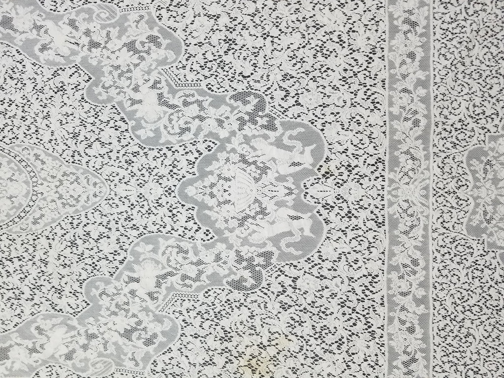 Vintage European Floral & Cherub Brussels Lace Tablecloth 250x50cm