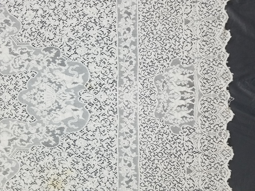 Vintage European Floral & Cherub Brussels Lace Tablecloth 250x50cm