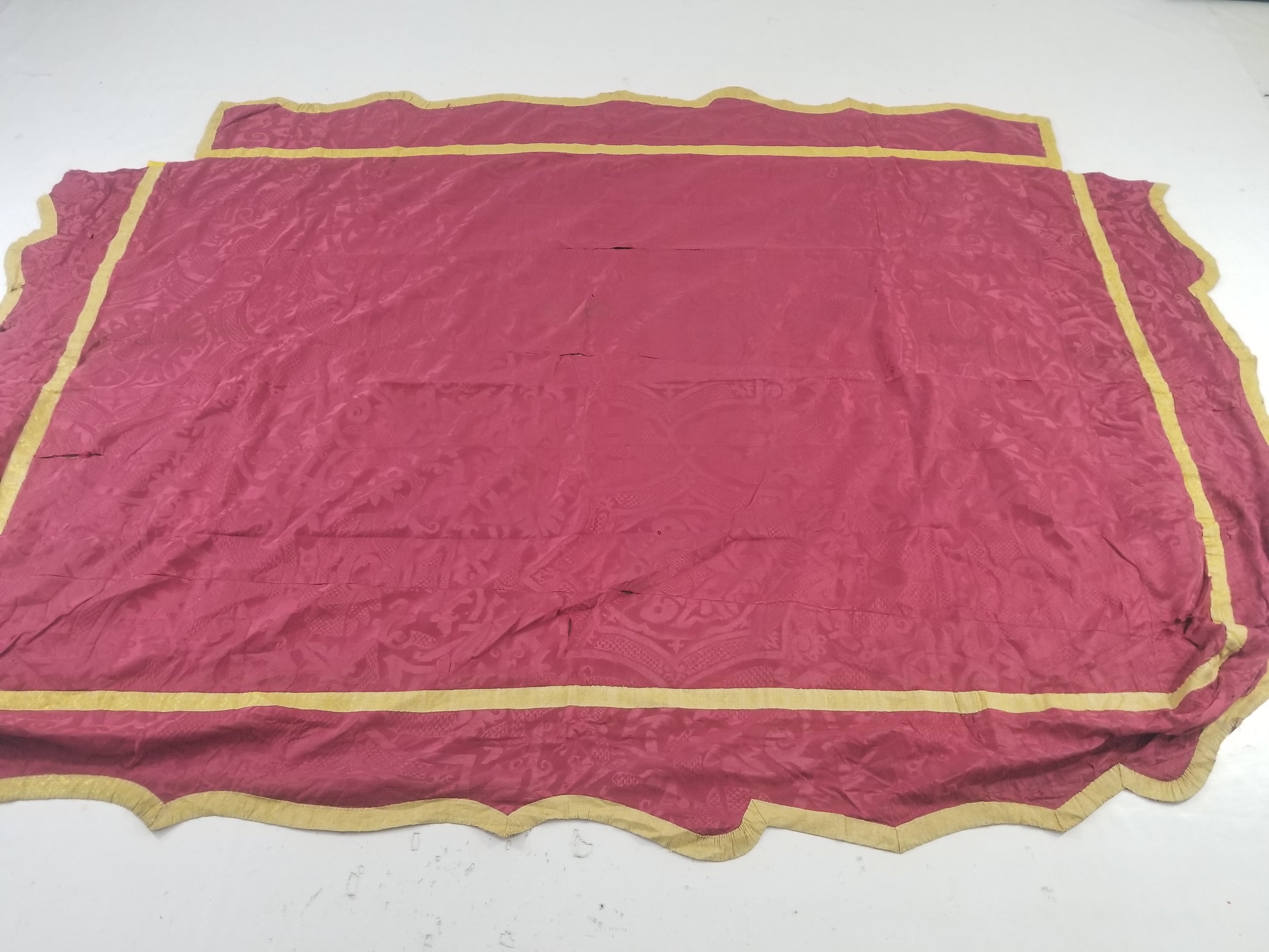Antique French Silk Brocade Metallic Trim Ecclesiastical Altar Frontal 248x173cm