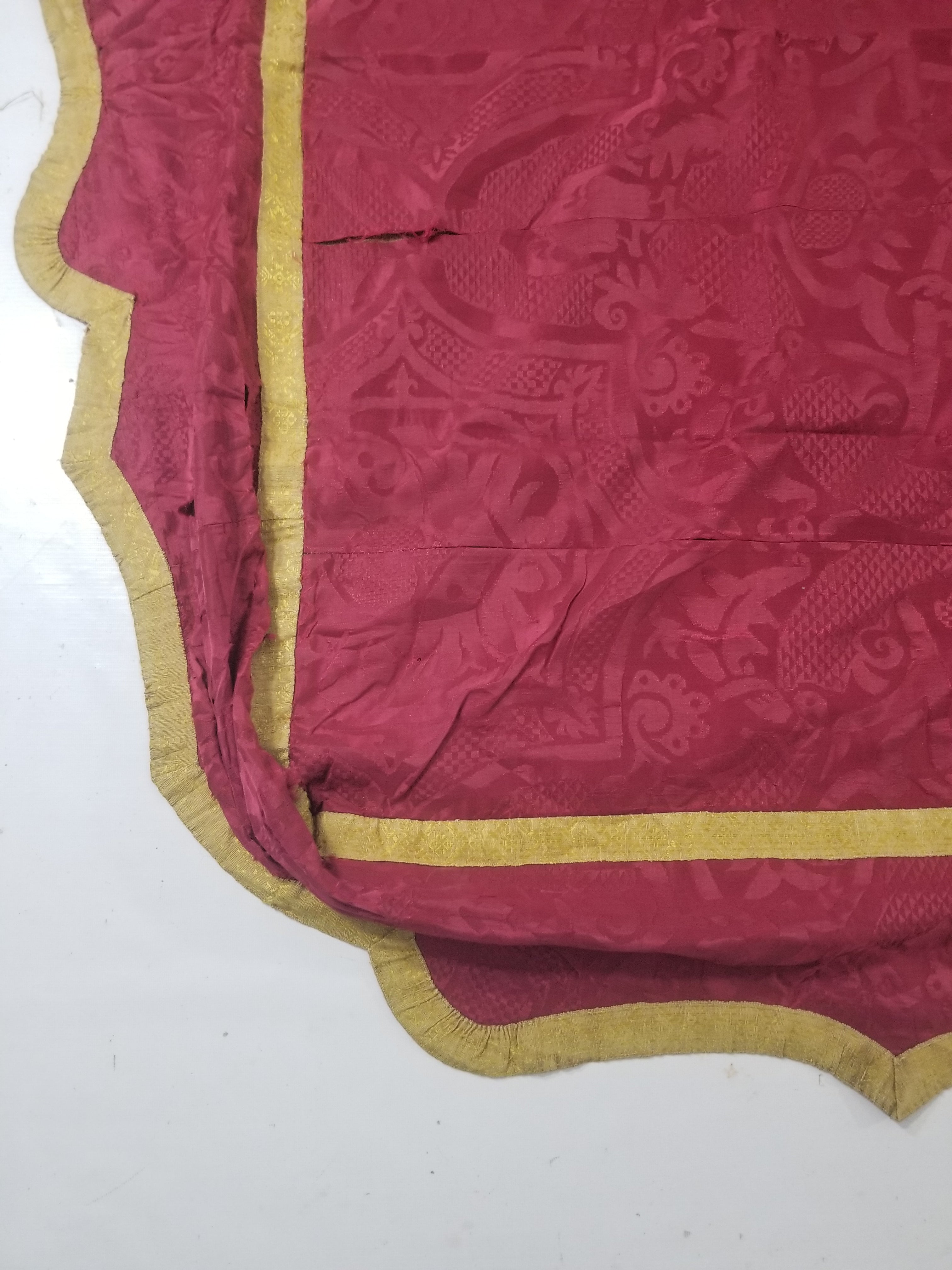 Antique French Silk Brocade Metallic Trim Ecclesiastical Altar Frontal 248x173cm