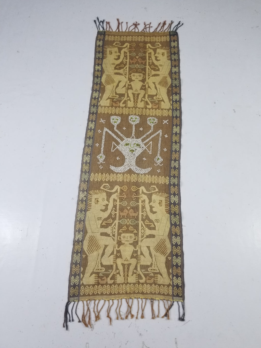 Vintage Indonesian Sumba Ikat Handwoven Figural Tapestry 142x148cm