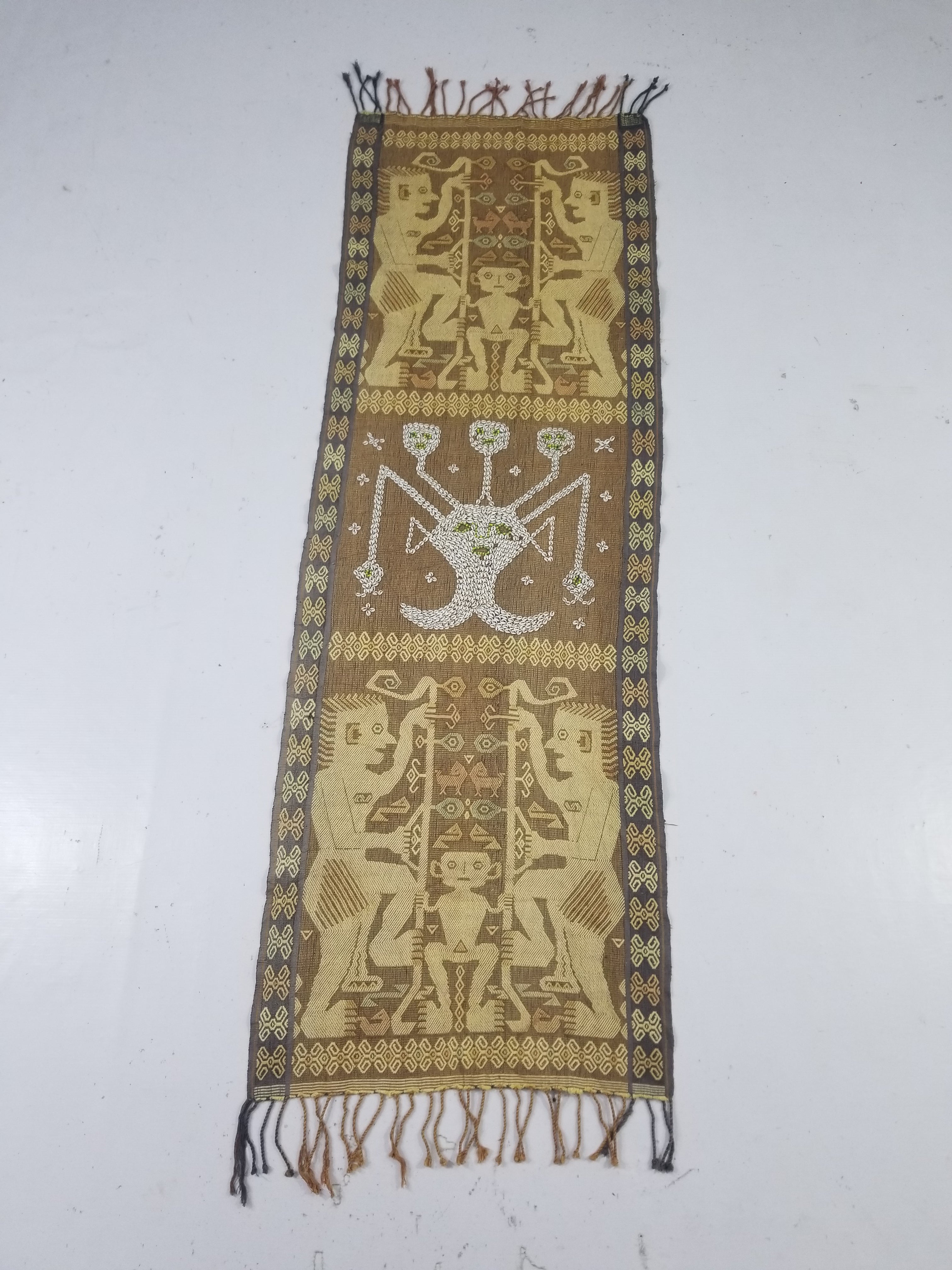 Vintage Indonesian Sumba Ikat Handwoven Figural Tapestry 142x148cm