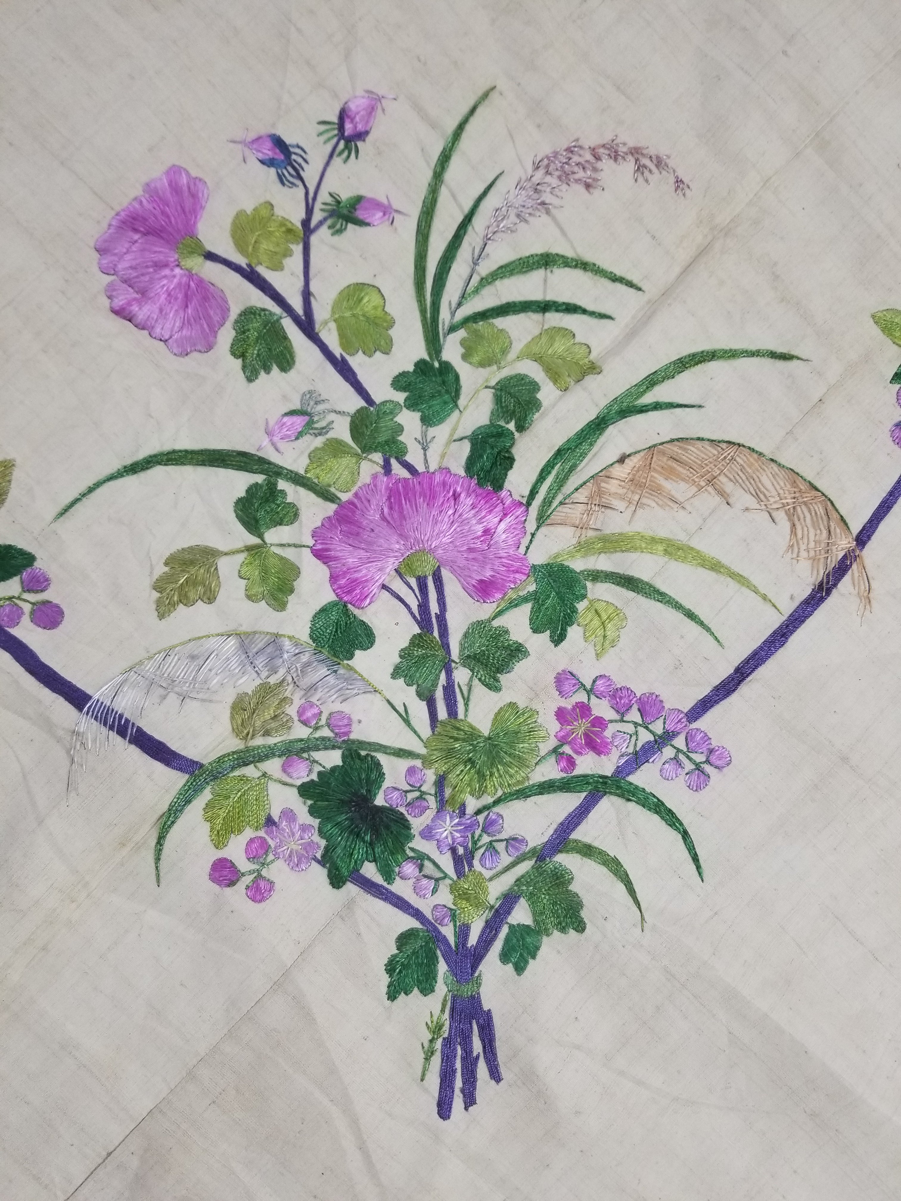 Vintage Chinese Peacock & Bamboo Silk Embroidered Decorative Panel 176x153cm