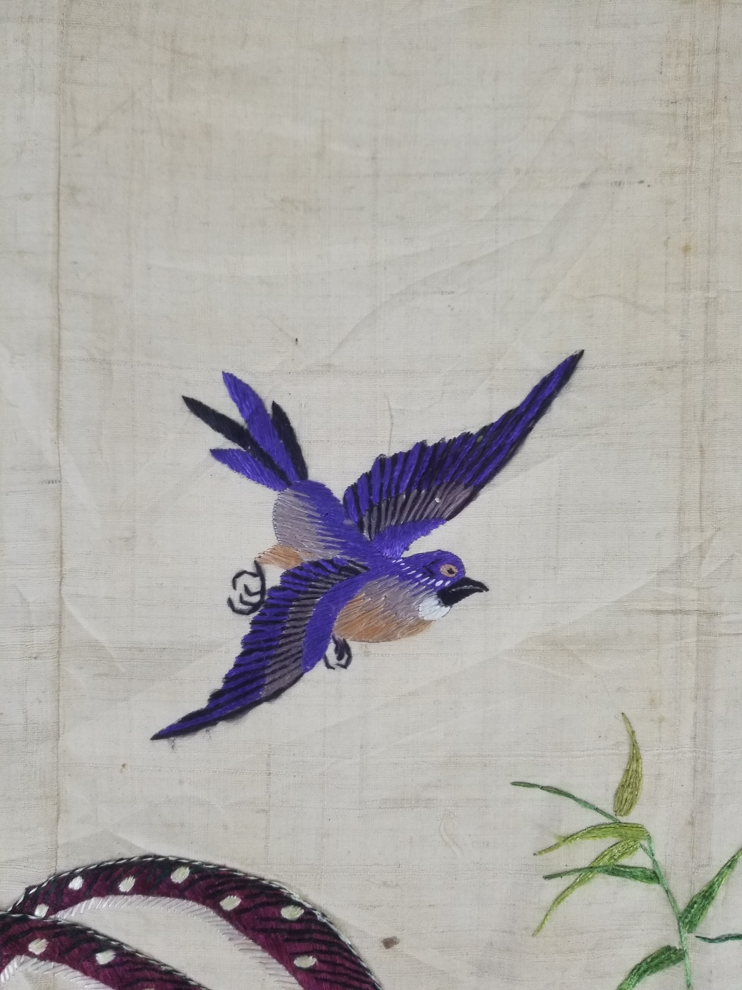 Vintage Chinese Peacock & Bamboo Silk Embroidered Decorative Panel 176x153cm