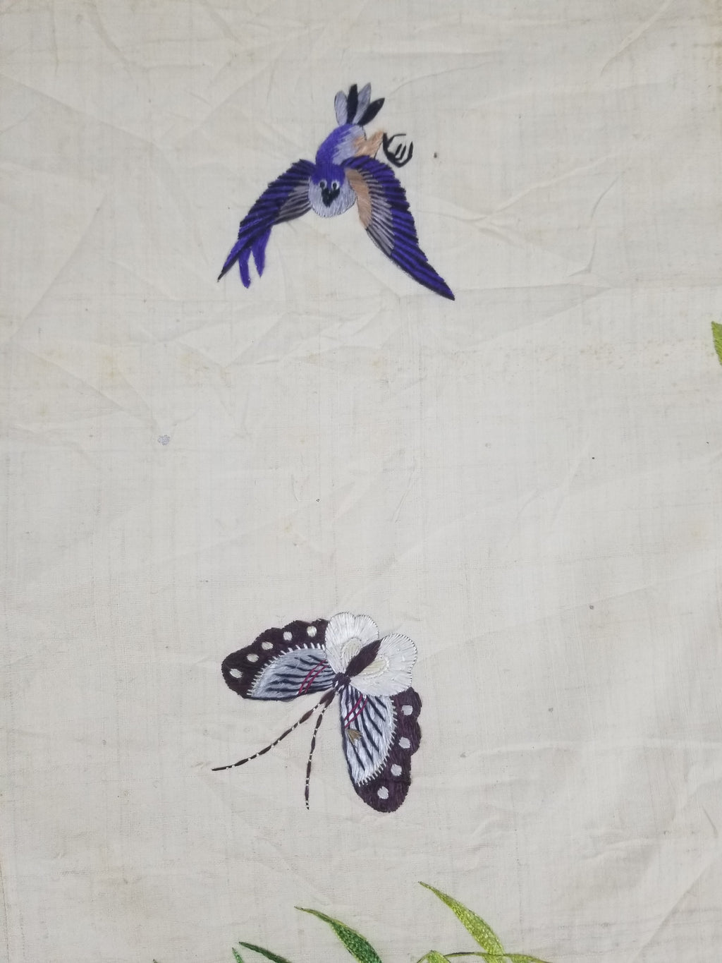 Vintage Chinese Peacock & Bamboo Silk Embroidered Decorative Panel 176x153cm