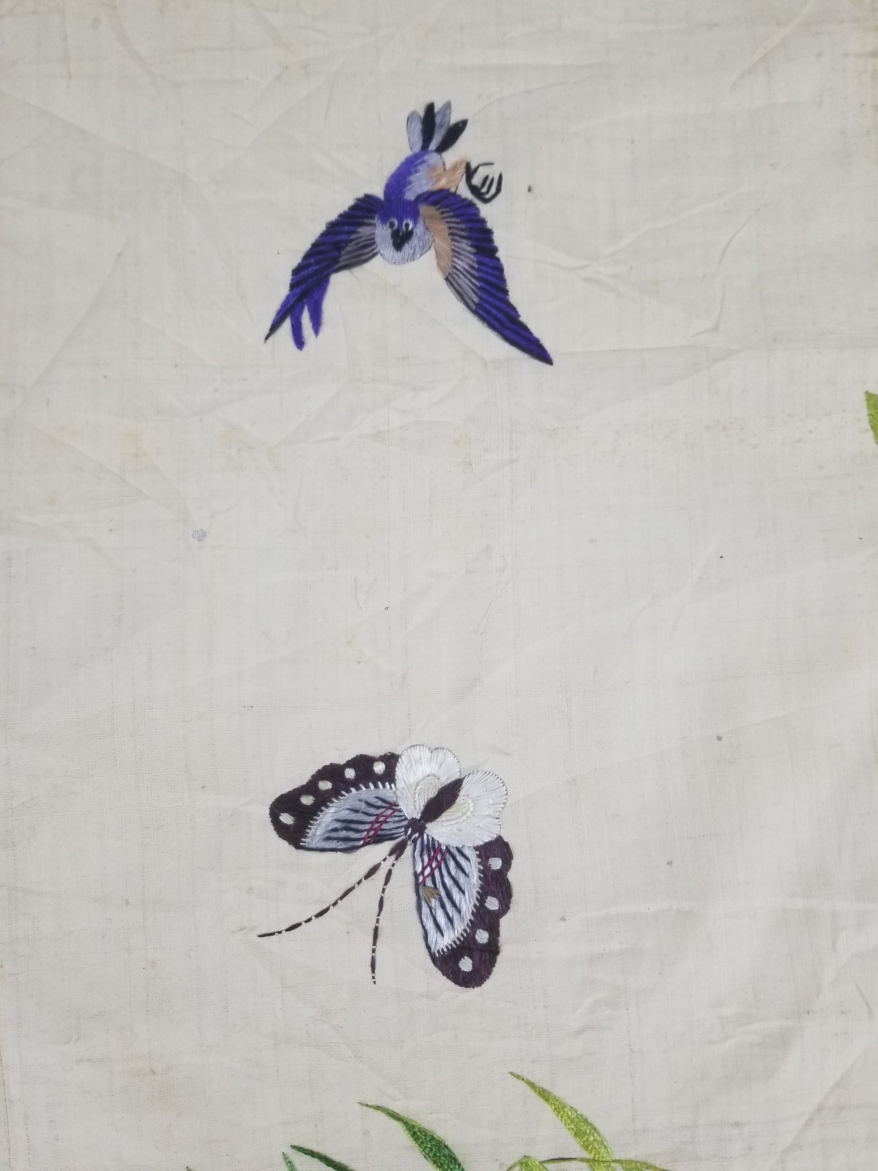 Vintage Chinese Peacock & Bamboo Silk Embroidered Decorative Panel 176x153cm