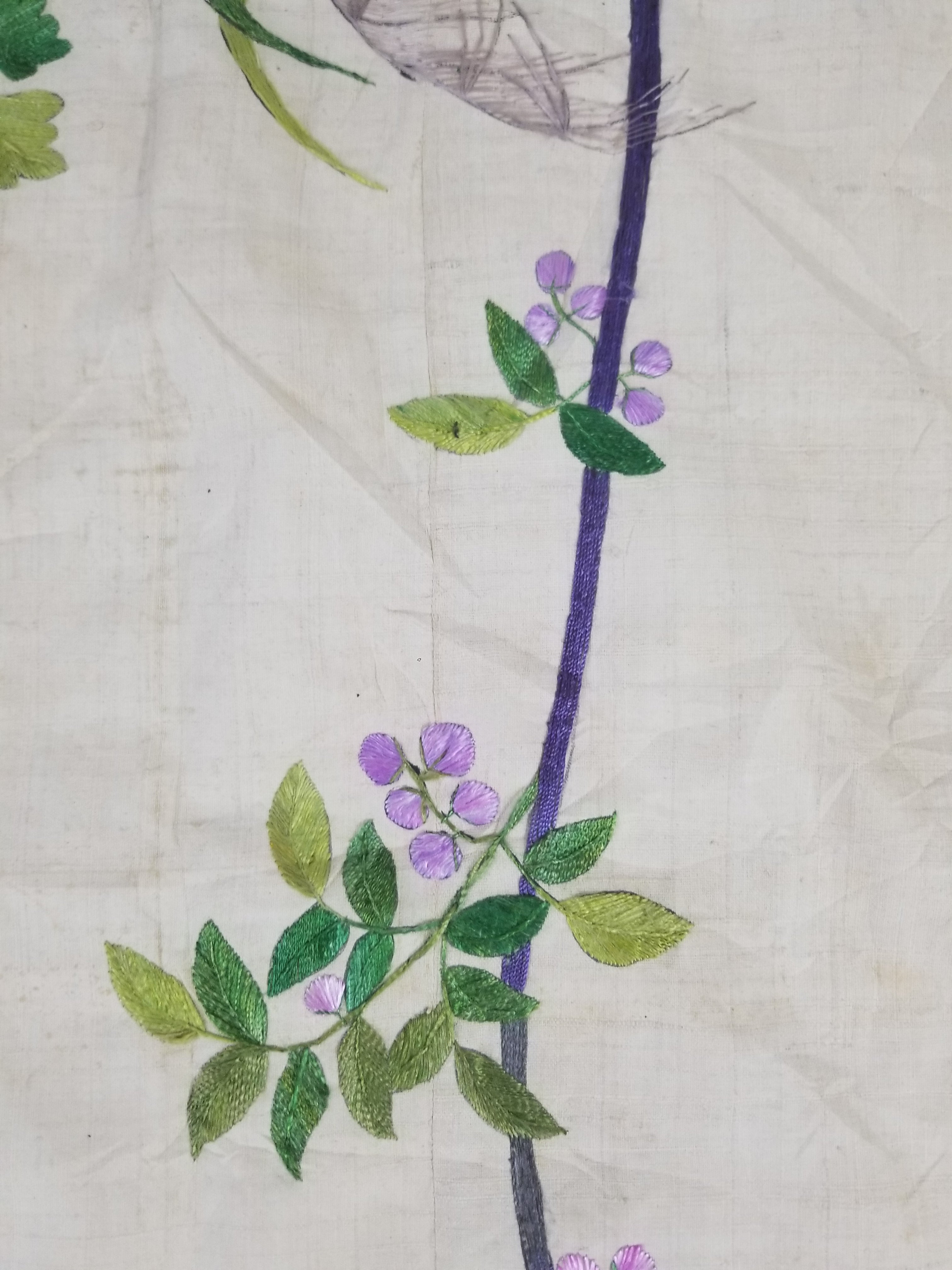 Vintage Chinese Peacock & Bamboo Silk Embroidered Decorative Panel 176x153cm