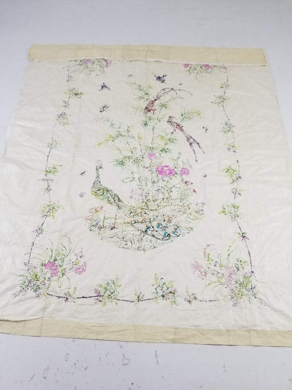Vintage Chinese Peacock & Bamboo Silk Embroidered Decorative Panel 176x153cm