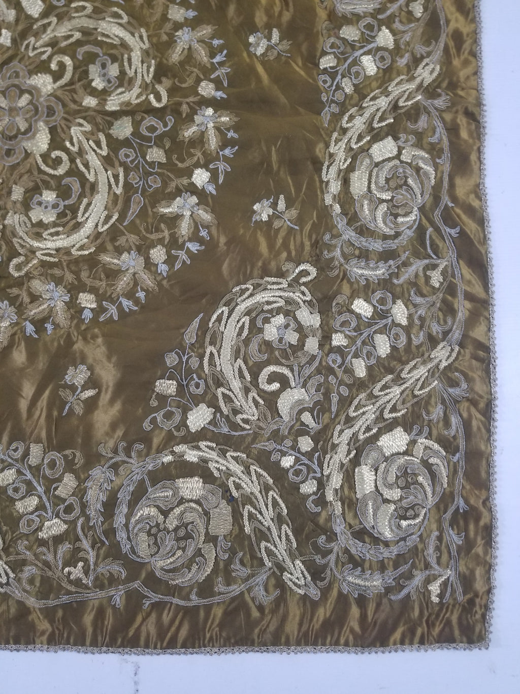 Antique Ottoman Floral Medallion Embroidered Silk Tapestry 118x114cm
