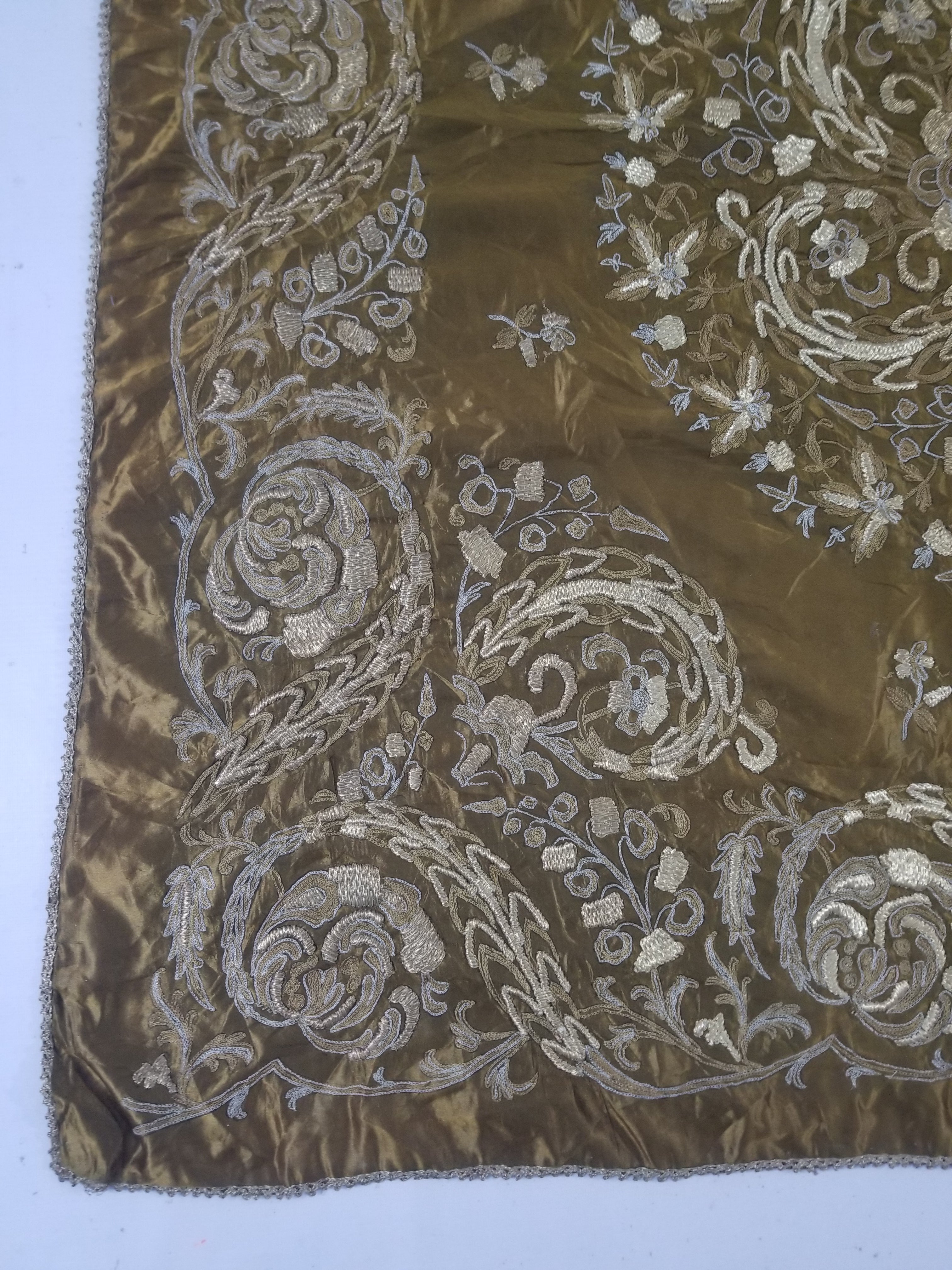 Antique Ottoman Floral Medallion Embroidered Silk Tapestry 118x114cm