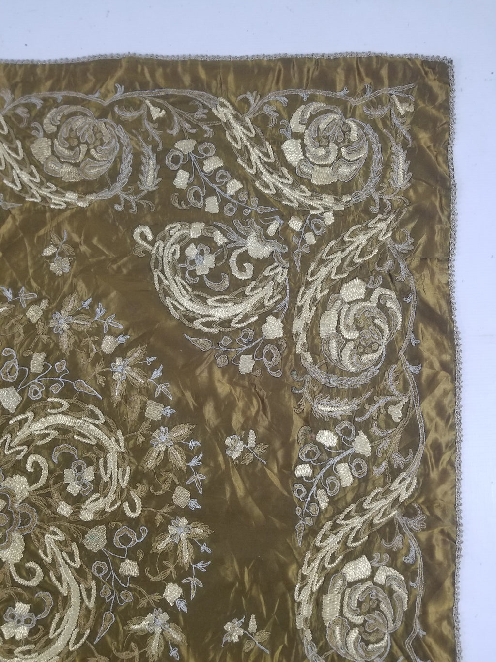 Antique Ottoman Floral Medallion Embroidered Silk Tapestry 118x114cm