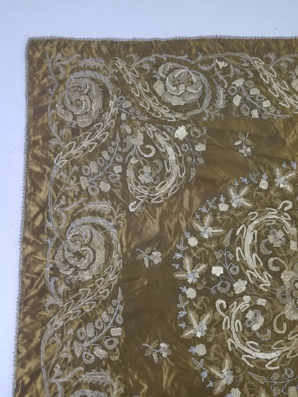 Antique Ottoman Floral Medallion Embroidered Silk Tapestry 118x114cm