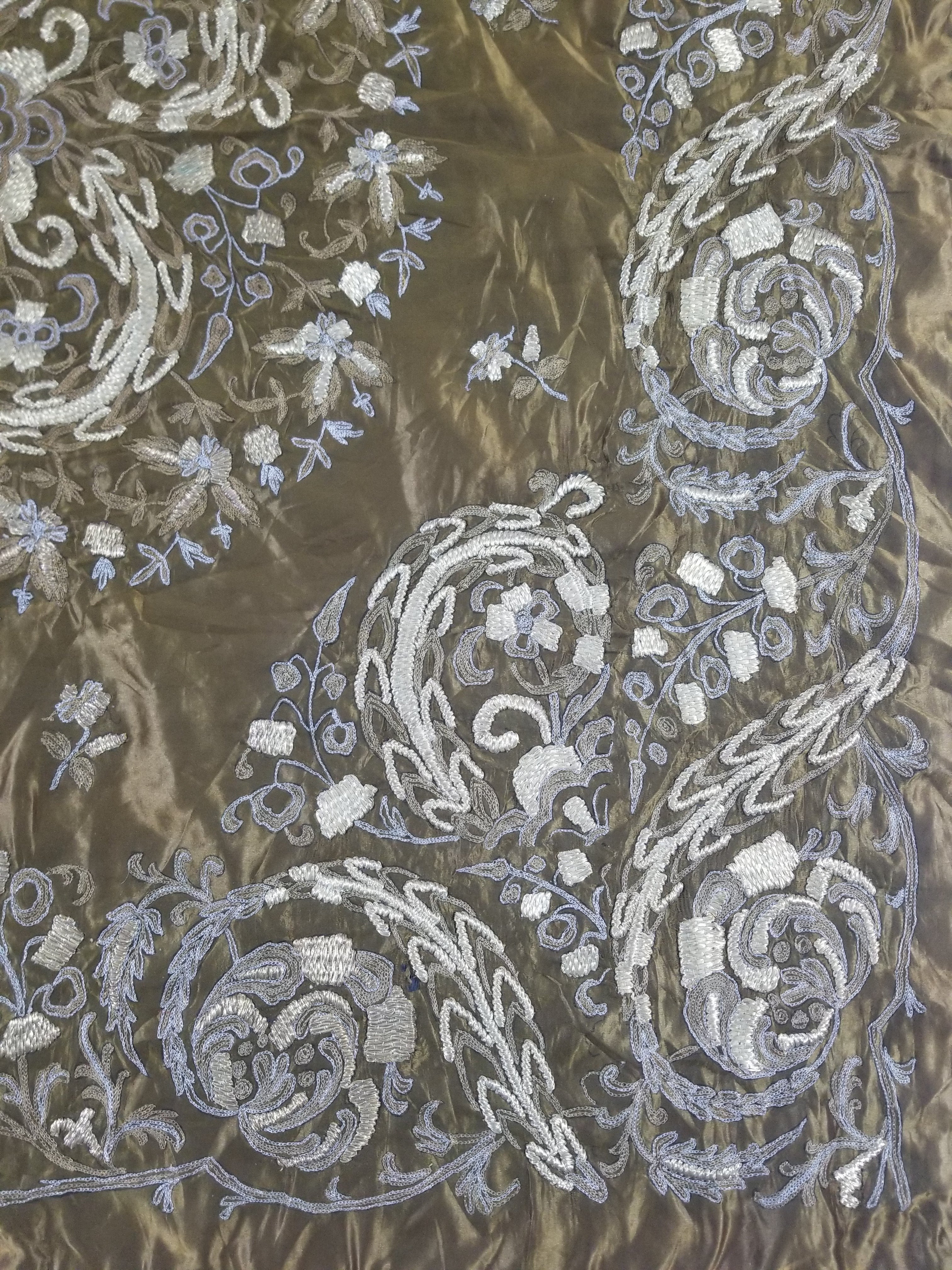 Antique Ottoman Floral Medallion Embroidered Silk Tapestry 118x114cm