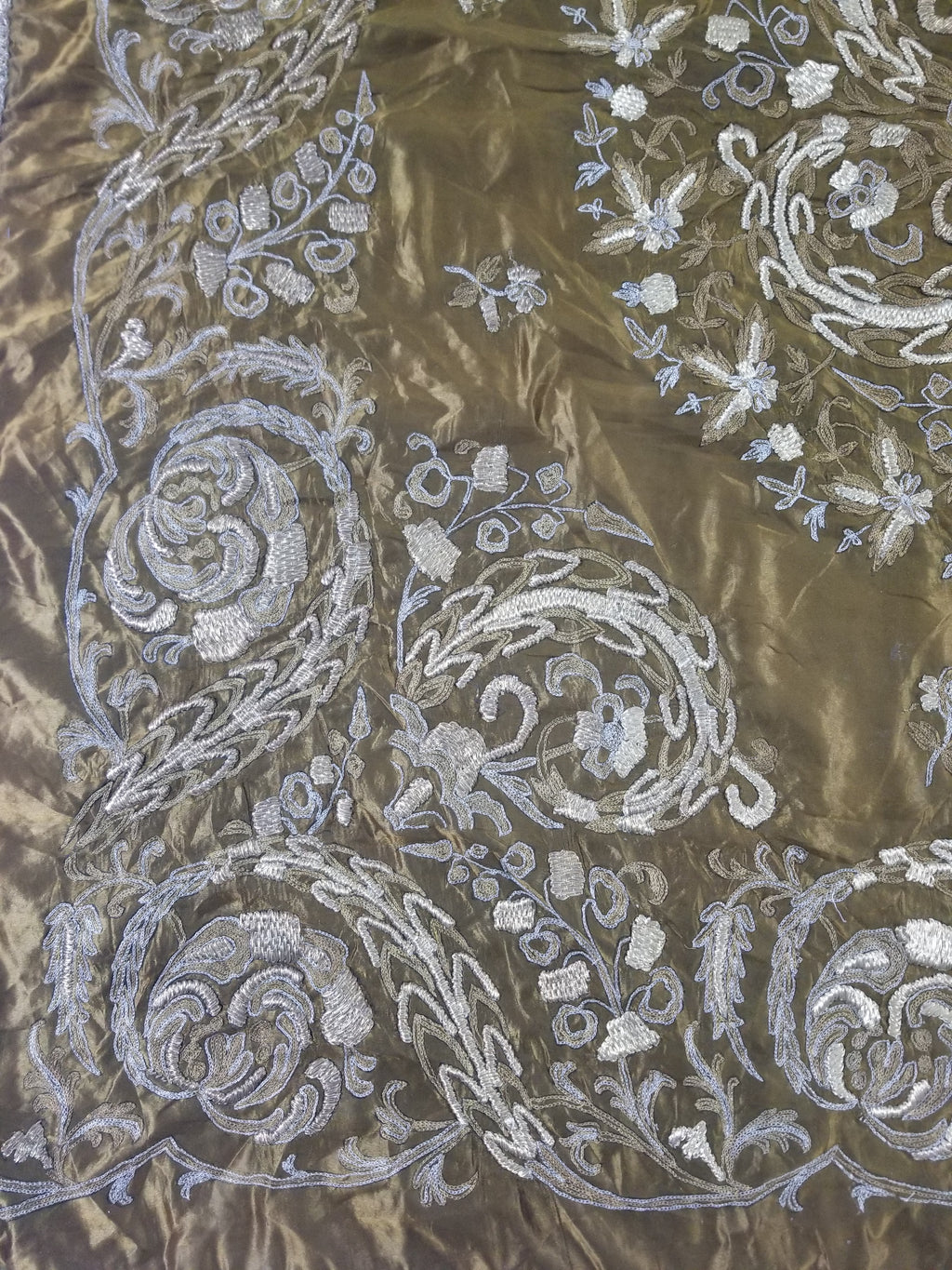 Antique Ottoman Floral Medallion Embroidered Silk Tapestry 118x114cm