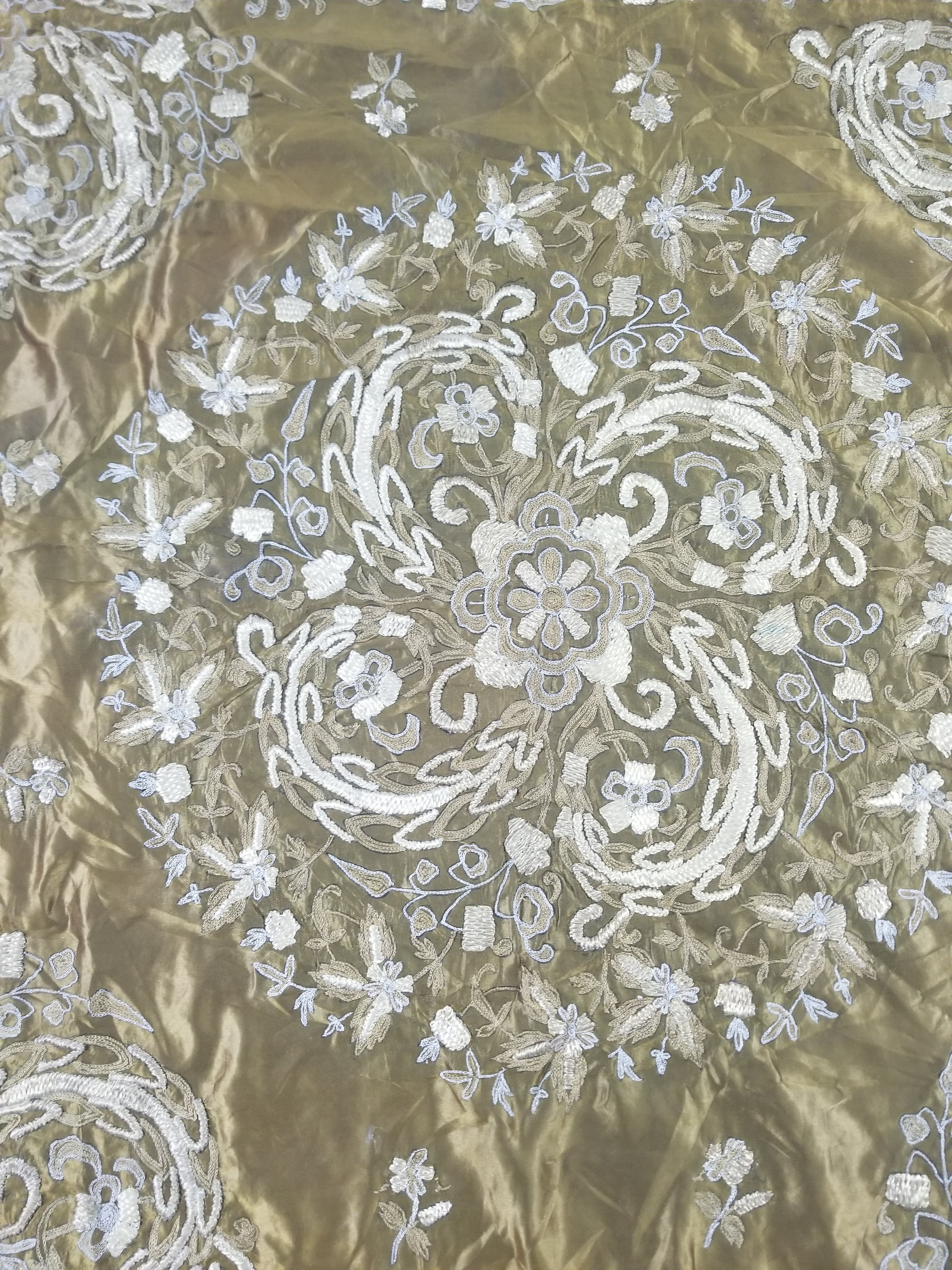 Antique Ottoman Floral Medallion Embroidered Silk Tapestry 118x114cm