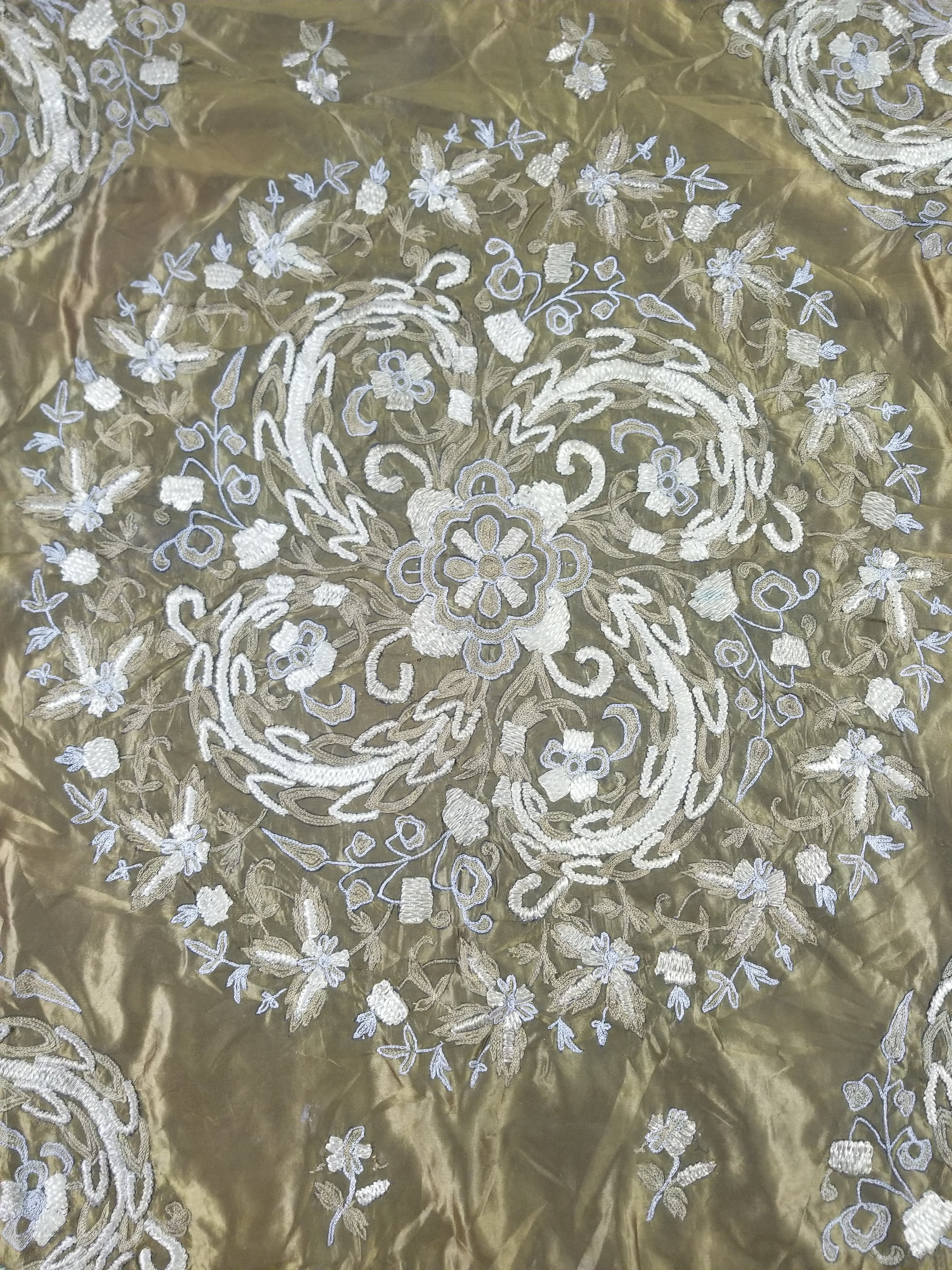 Antique Ottoman Floral Medallion Embroidered Silk Tapestry 118x114cm
