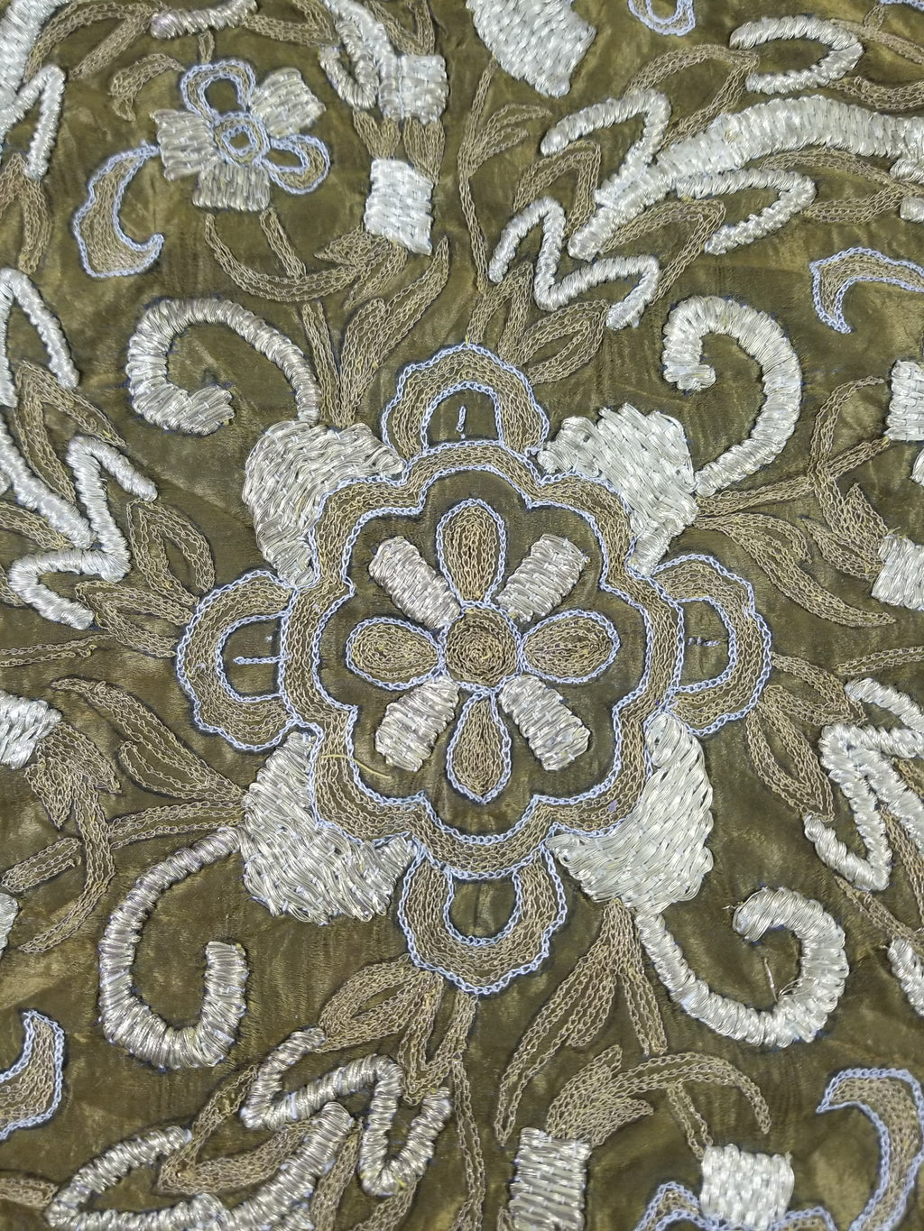 Antique Ottoman Floral Medallion Embroidered Silk Tapestry 118x114cm