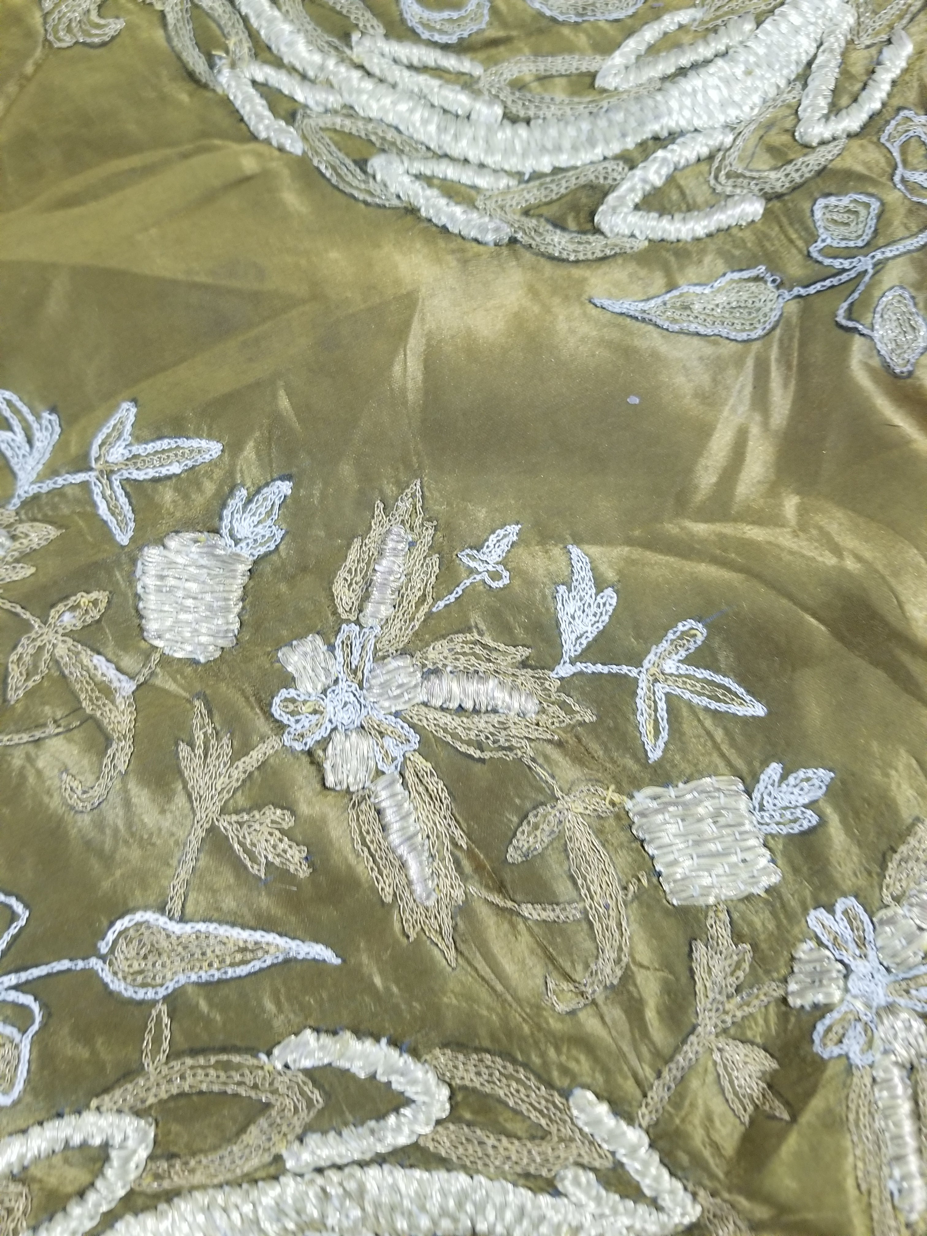 Antique Ottoman Floral Medallion Embroidered Silk Tapestry 118x114cm
