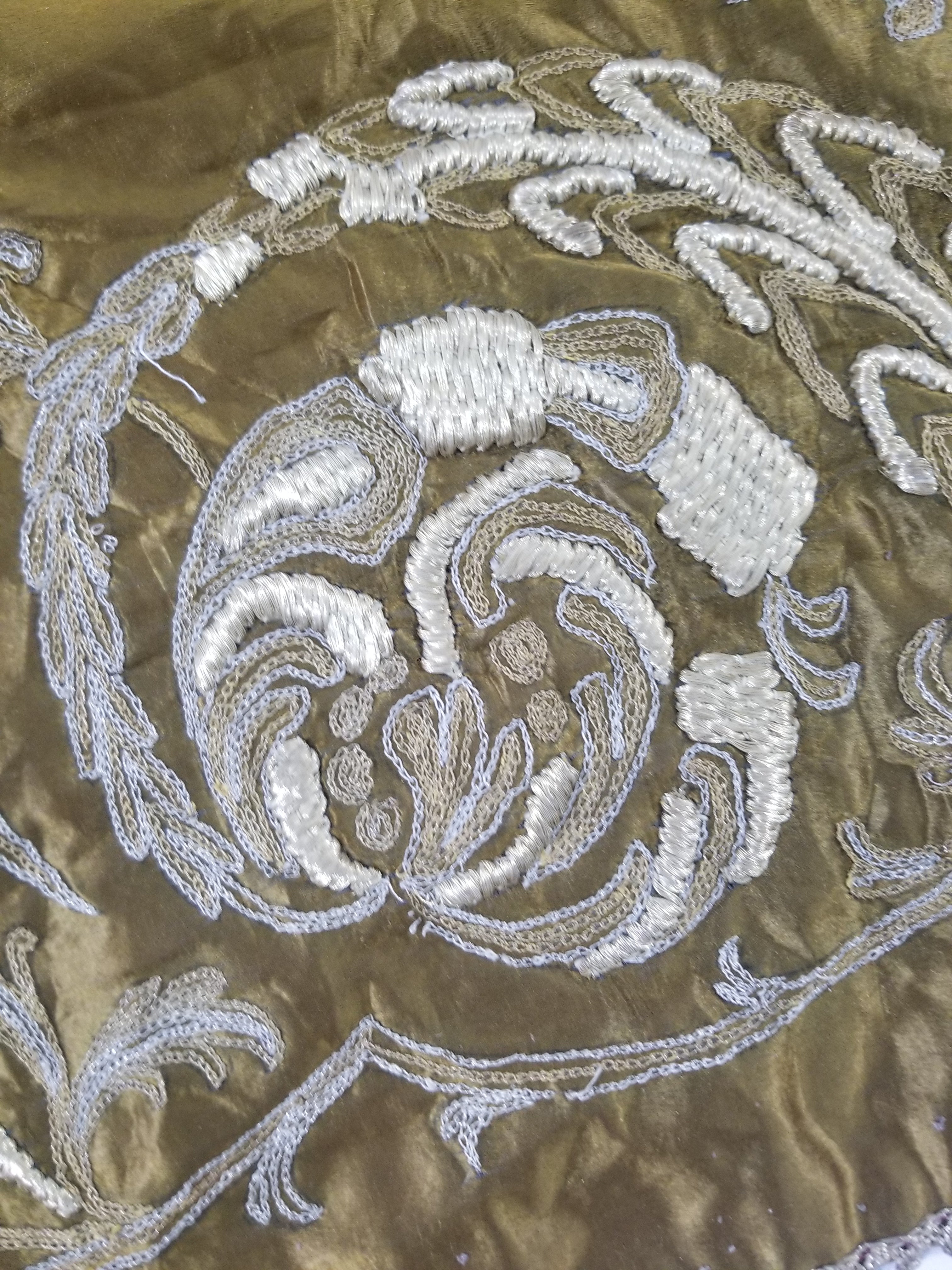 Antique Ottoman Floral Medallion Embroidered Silk Tapestry 118x114cm