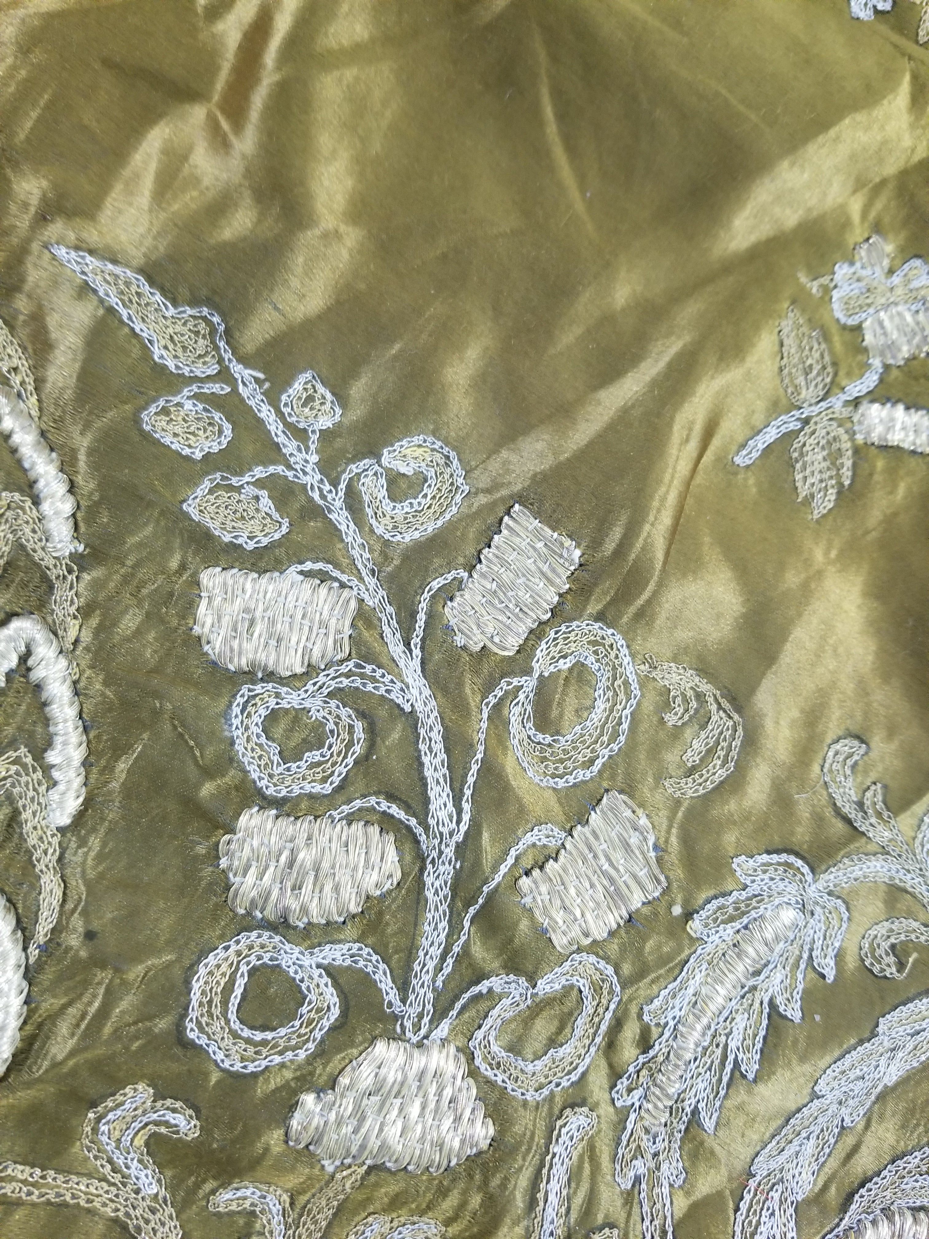 Antique Ottoman Floral Medallion Embroidered Silk Tapestry 118x114cm