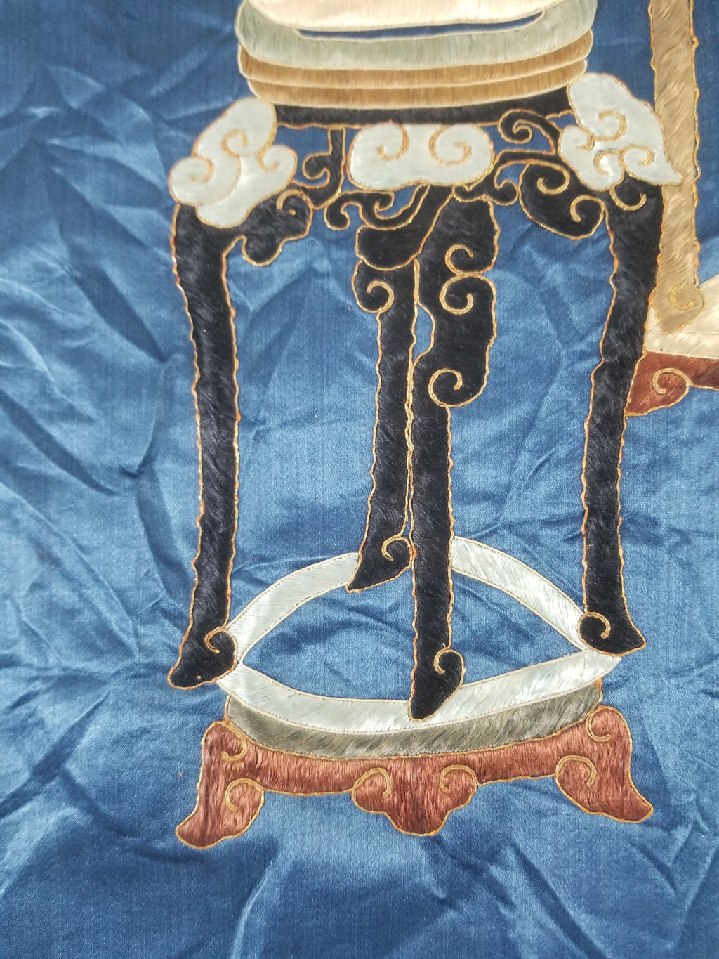 Antique Chinese Silk Embroidered Still Life Vase Bonsai & Scholar's Table Tapestry 149x144cm
