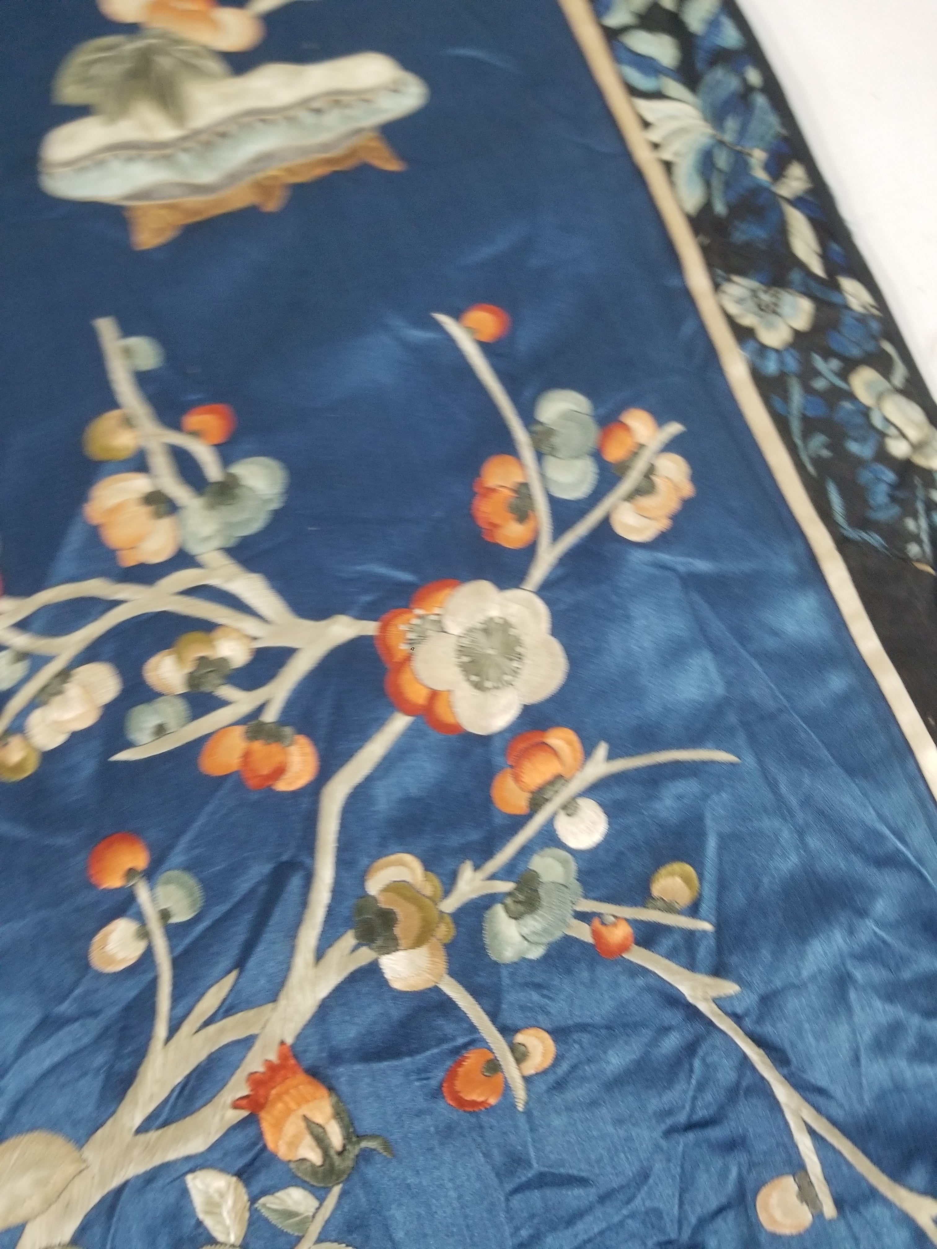 Antique Chinese Silk Embroidered Still Life Vase Bonsai & Scholar's Table Tapestry 149x144cm