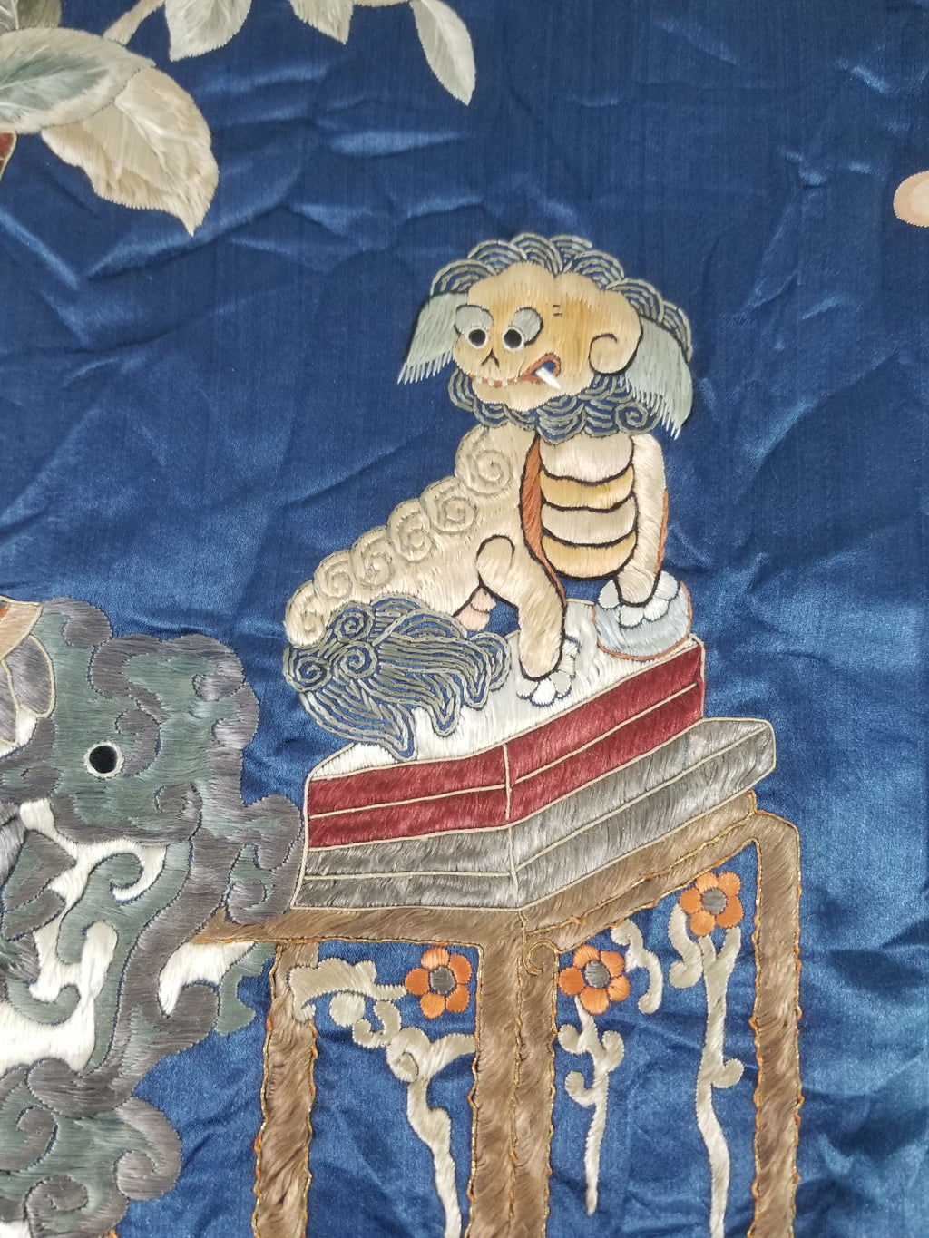 Antique Chinese Silk Embroidered Still Life Vase Bonsai & Scholar's Table Tapestry 149x144cm