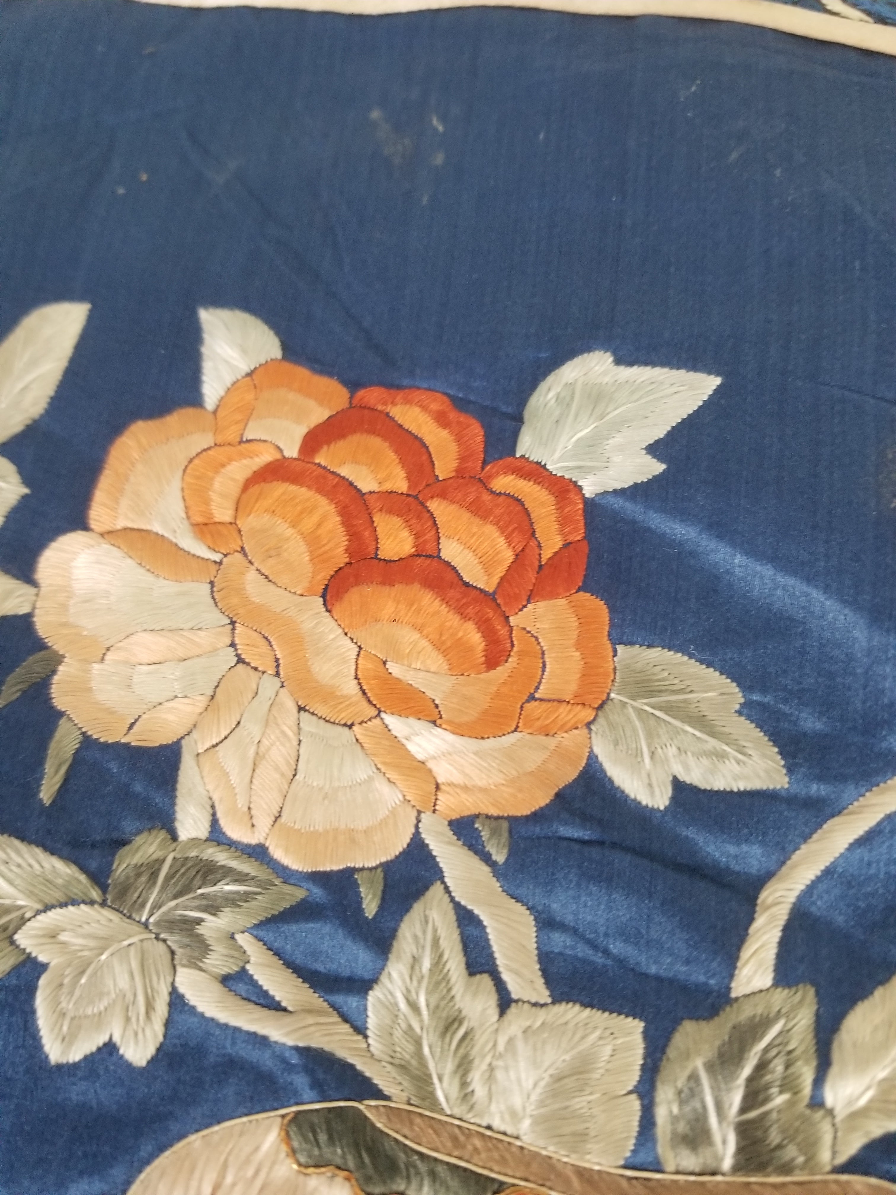 Antique Chinese Silk Embroidered Still Life Vase Bonsai & Scholar's Table Tapestry 149x144cm