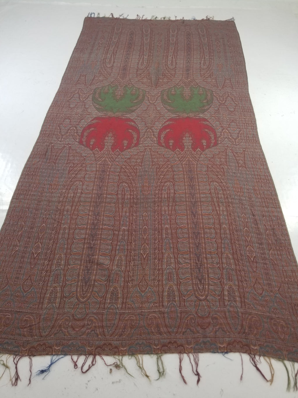 Antique Kashmiri Jaquard Woven Paisley Wool Shawl 310x150cm