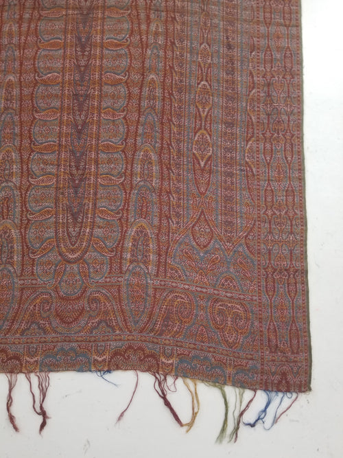 Antique Kashmiri Jaquard Woven Paisley Wool Shawl 310x150cm