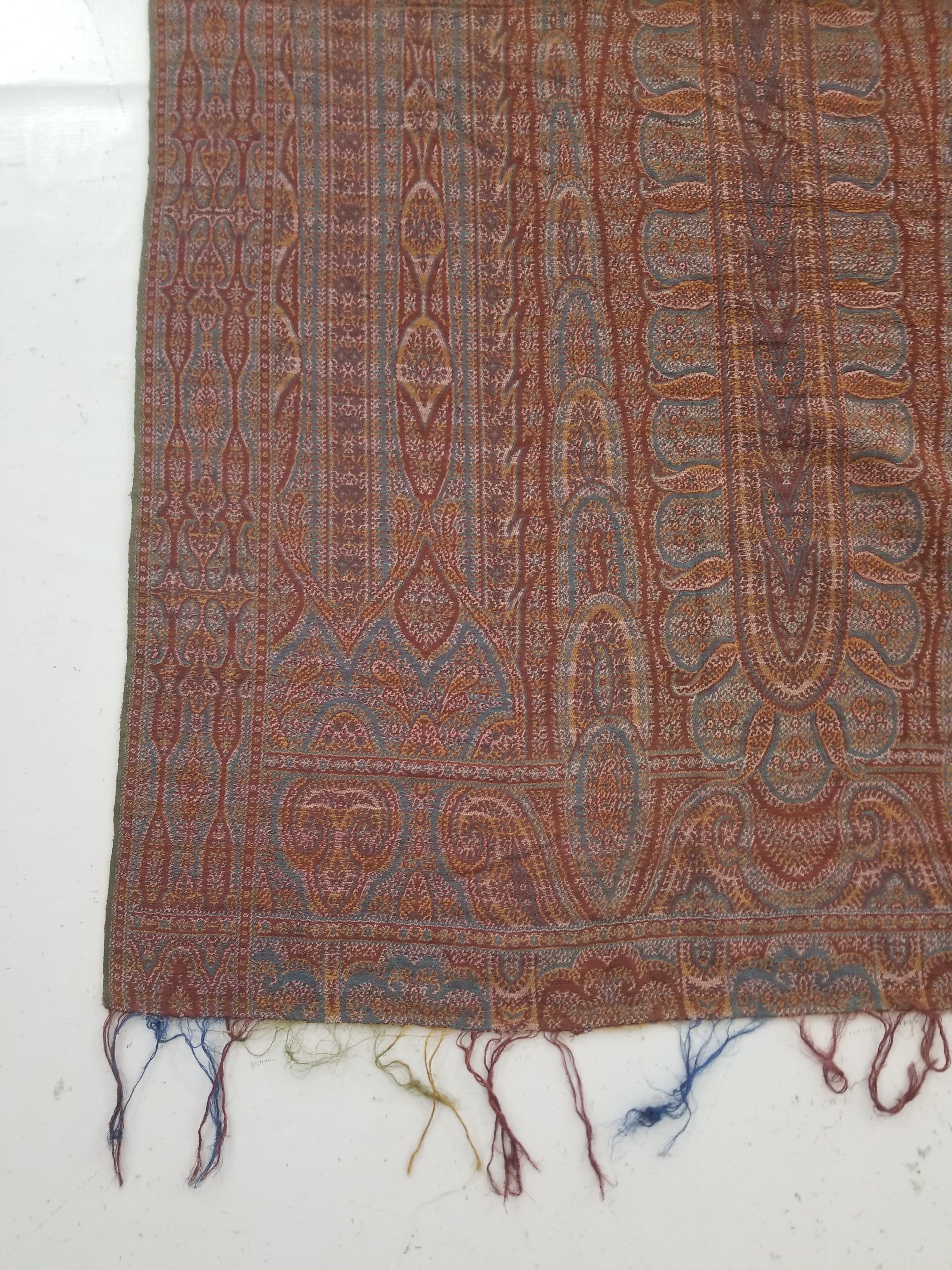 Antique Kashmiri Jaquard Woven Paisley Wool Shawl 310x150cm