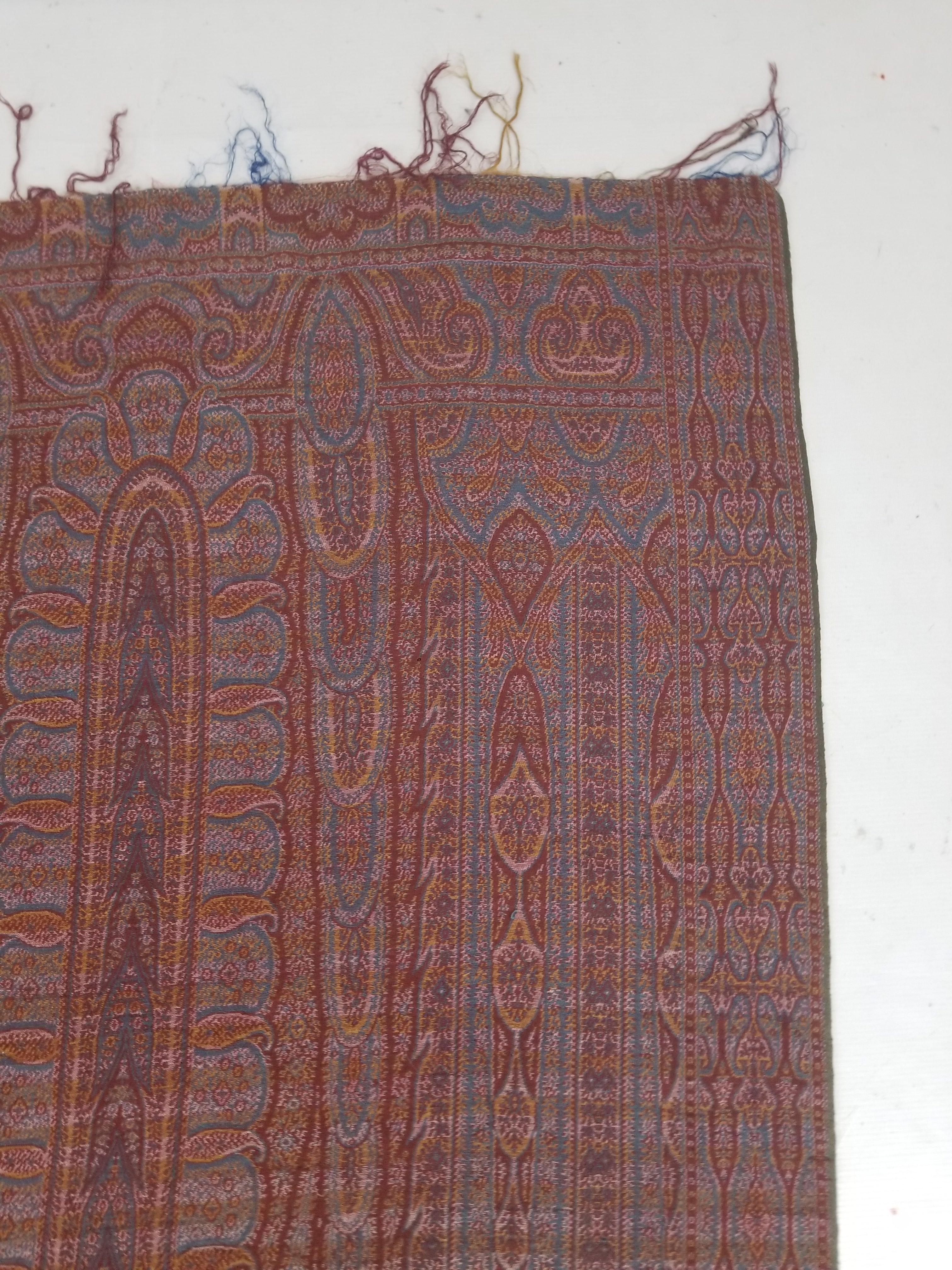 Antique Kashmiri Jaquard Woven Paisley Wool Shawl 310x150cm