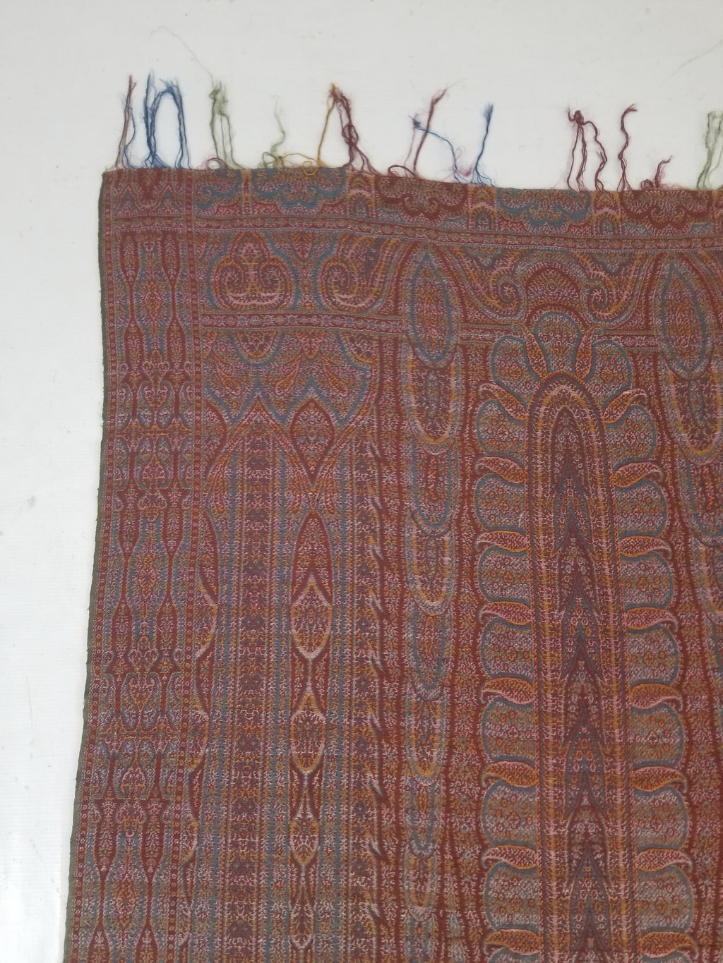 Antique Kashmiri Jaquard Woven Paisley Wool Shawl 310x150cm