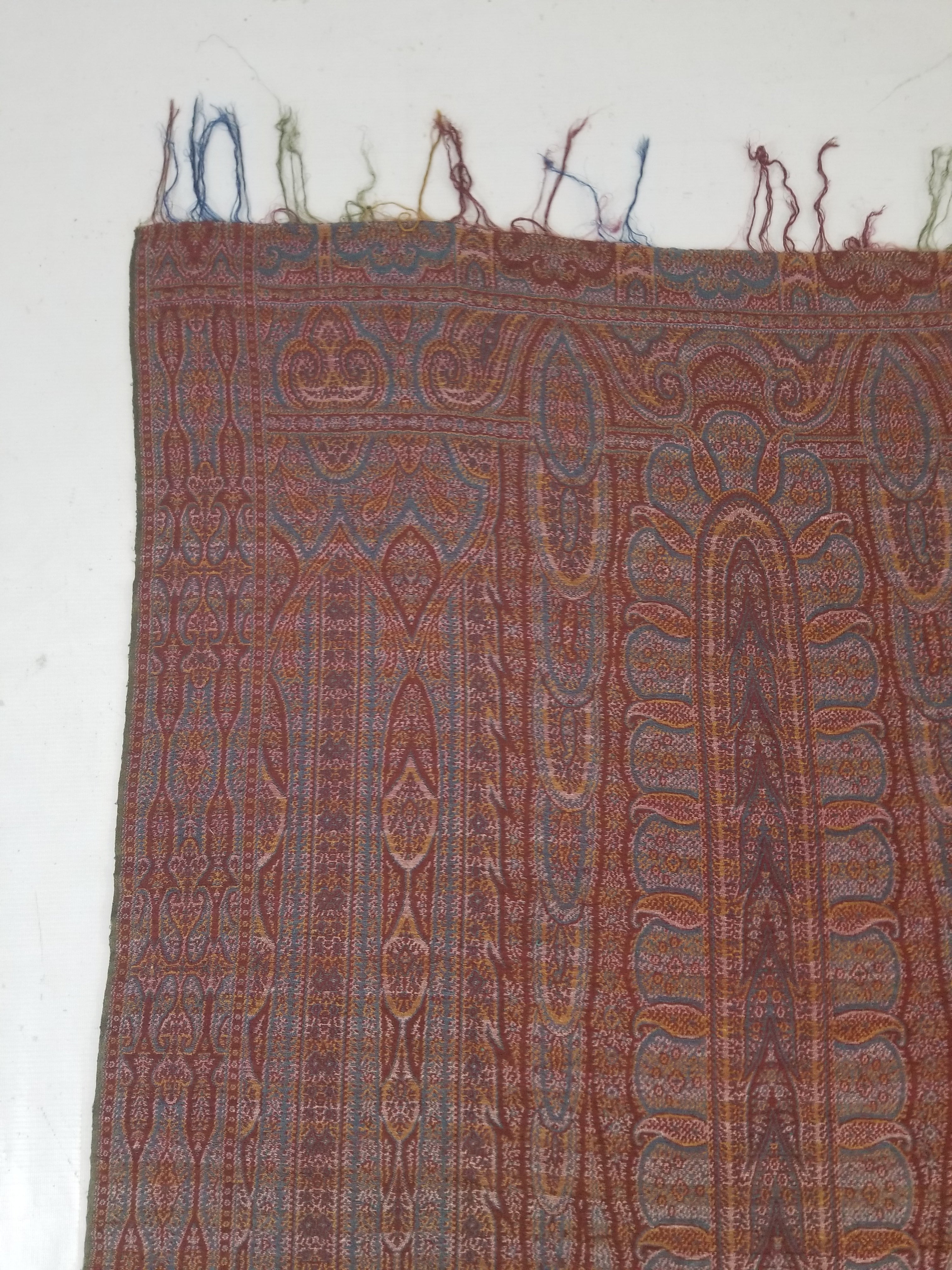 Antique Kashmiri Jaquard Woven Paisley Wool Shawl 310x150cm