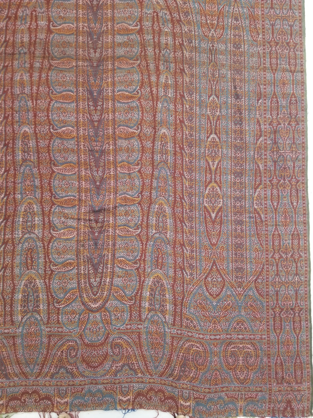 Antique Kashmiri Jaquard Woven Paisley Wool Shawl 310x150cm