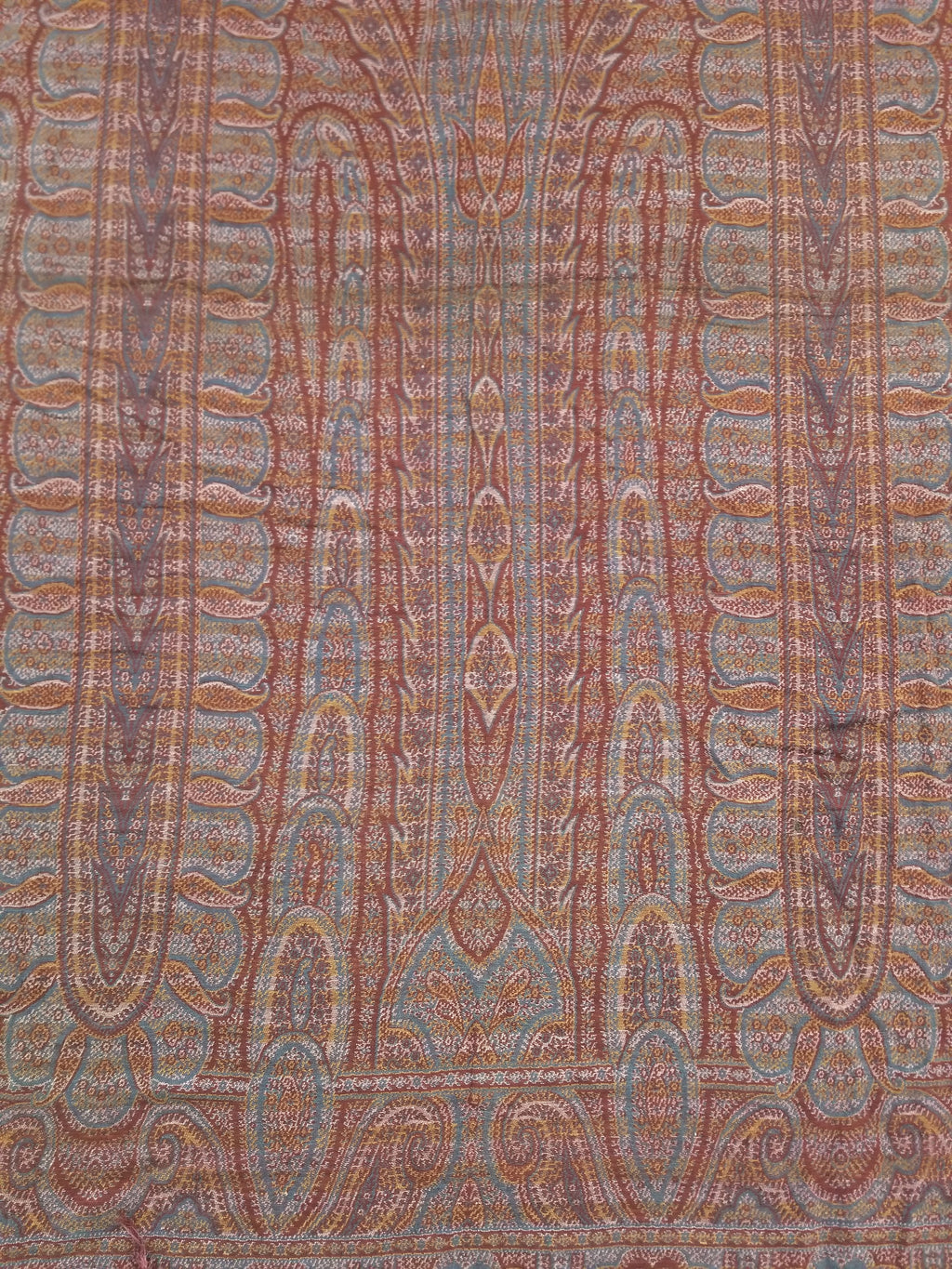 Antique Kashmiri Jaquard Woven Paisley Wool Shawl 310x150cm