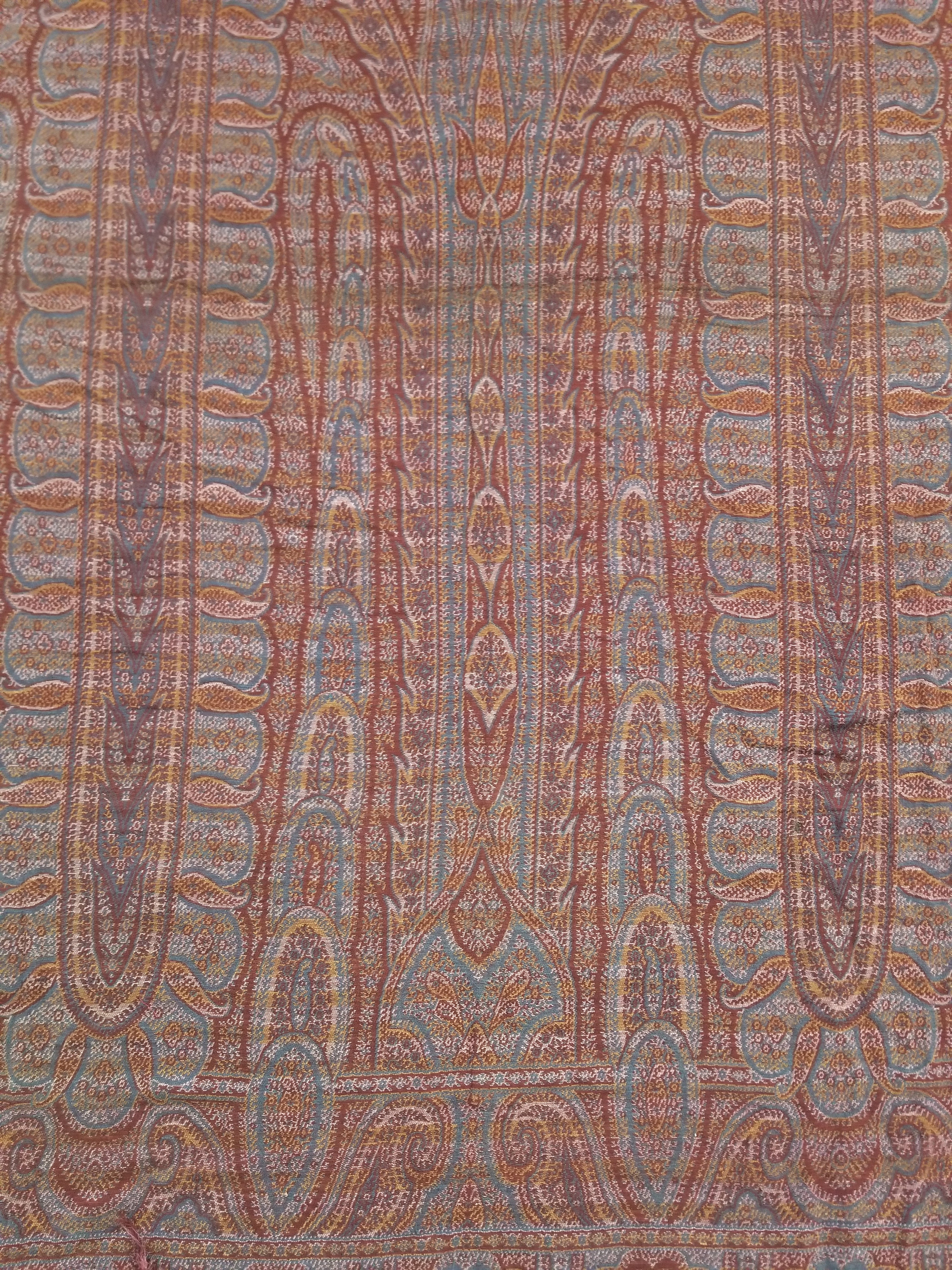 Antique Kashmiri Jaquard Woven Paisley Wool Shawl 310x150cm