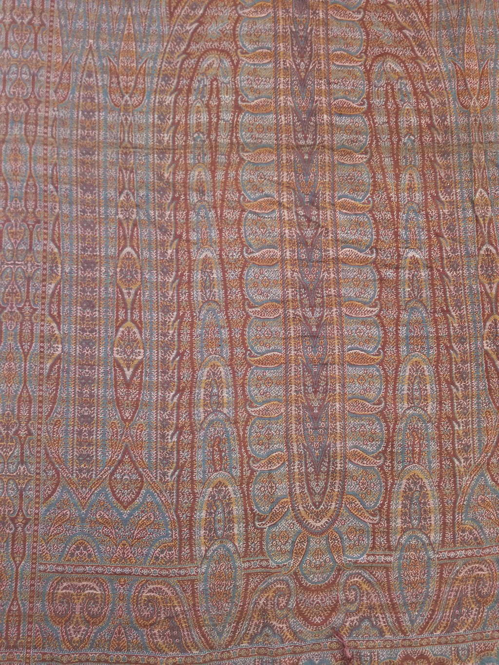 Antique Kashmiri Jaquard Woven Paisley Wool Shawl 310x150cm