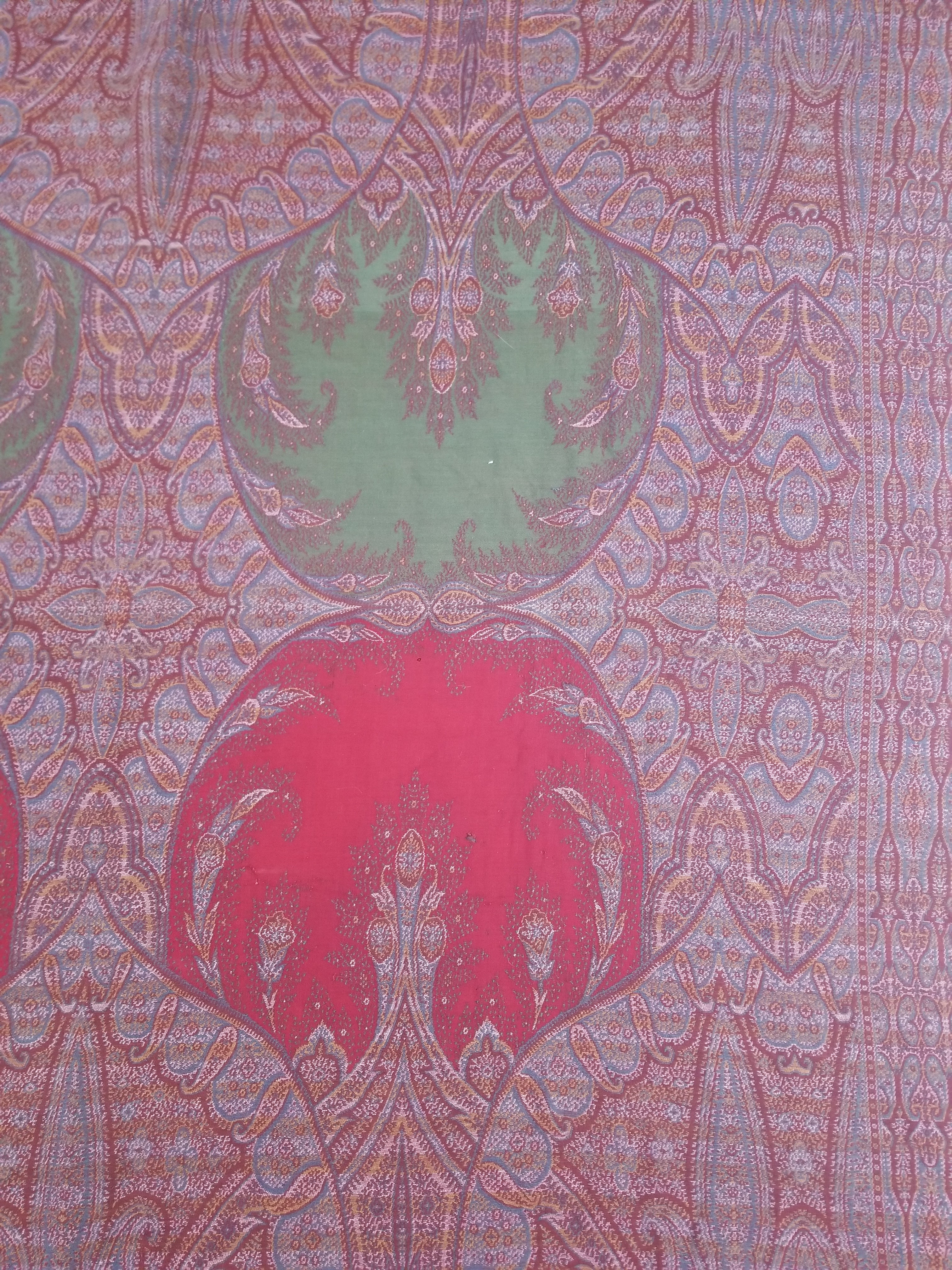 Antique Kashmiri Jaquard Woven Paisley Wool Shawl 310x150cm