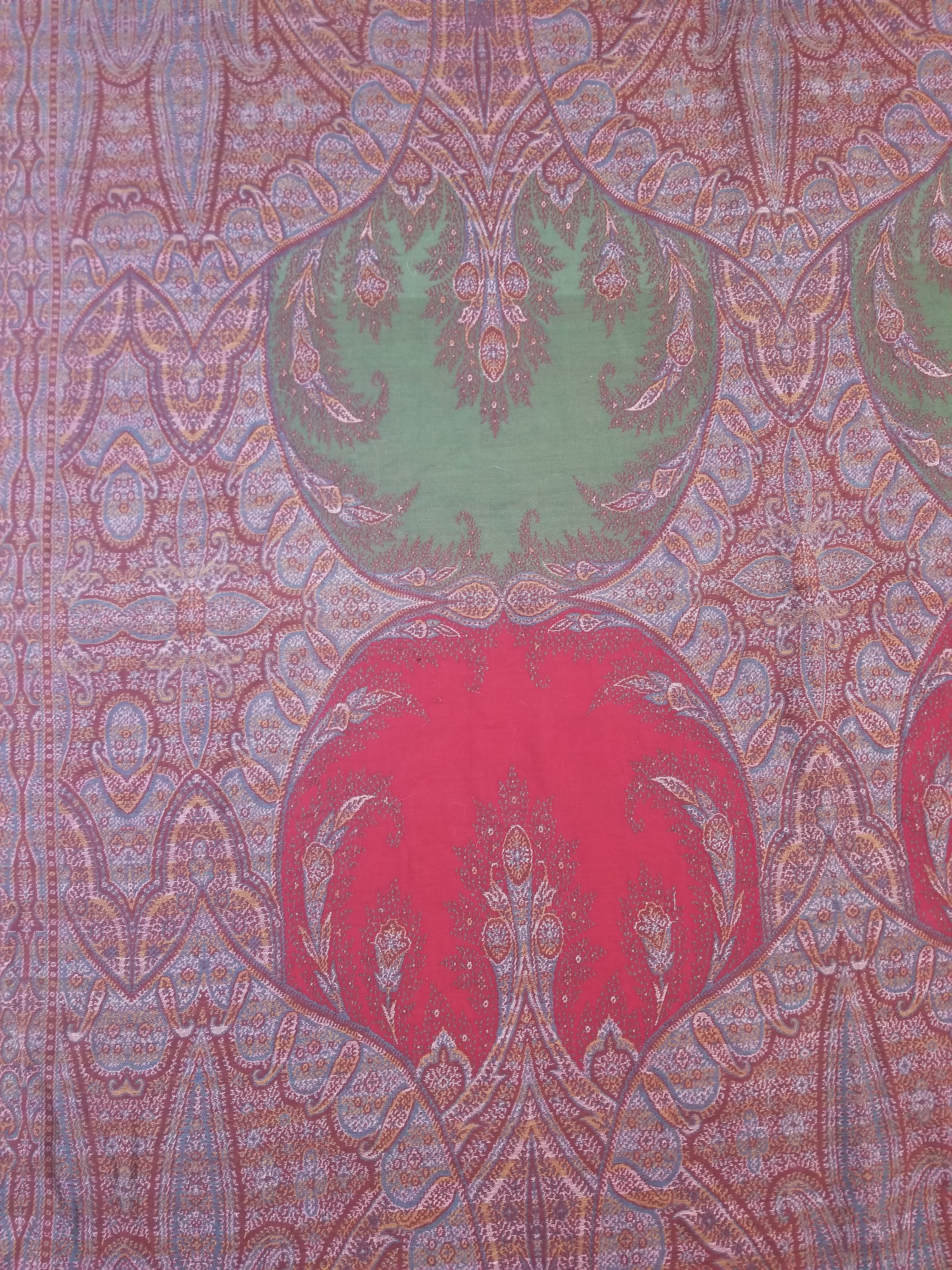 Antique Kashmiri Jaquard Woven Paisley Wool Shawl 310x150cm